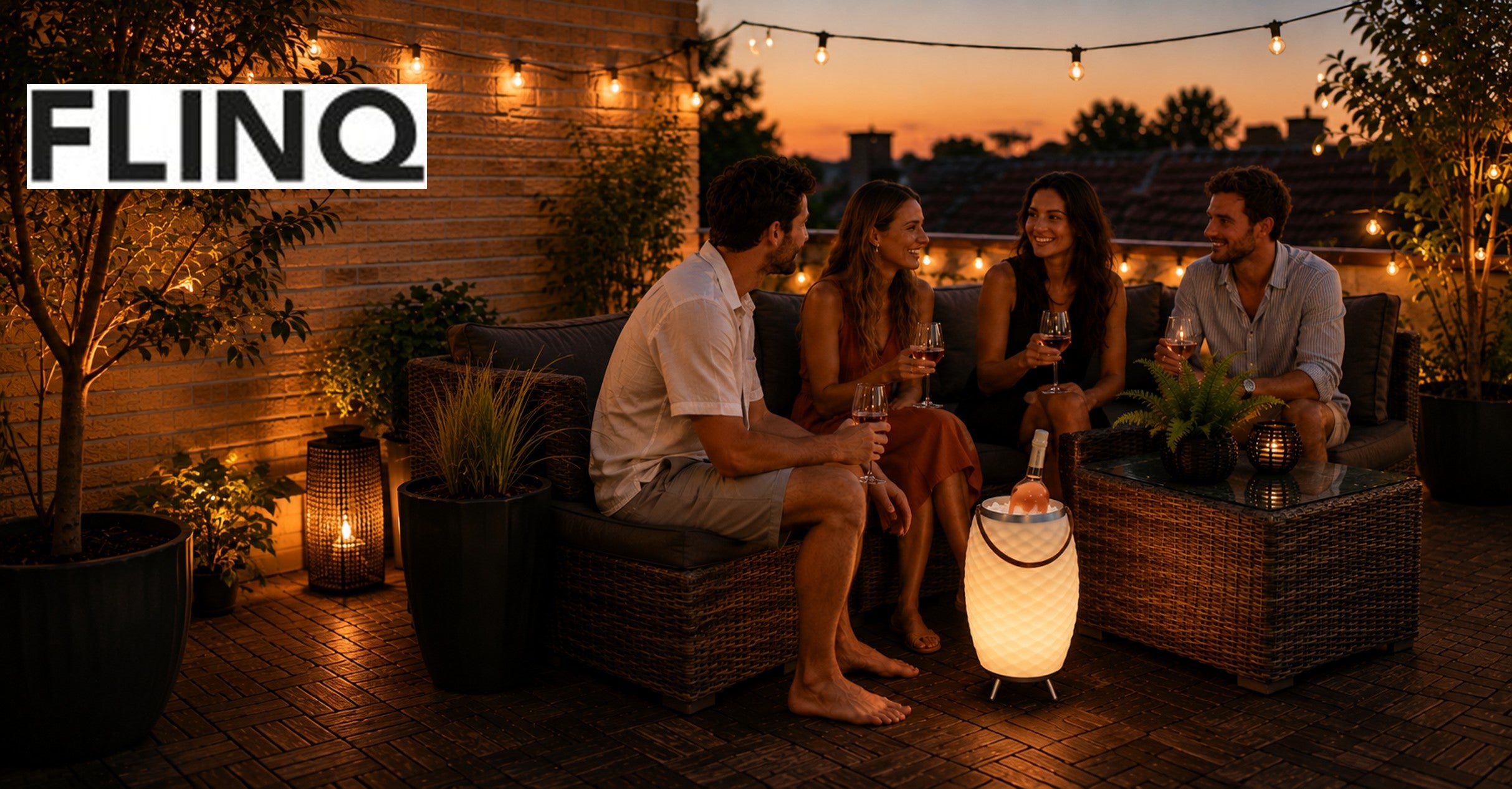 FlinQ - Lampes-enceintes LED sans fil avec refroidisseur à vin intégré