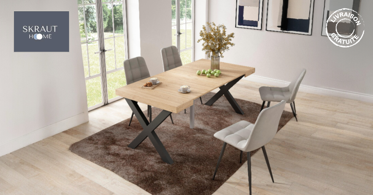 Skraut Home - Tables consoles extensibles avec pieds en bois