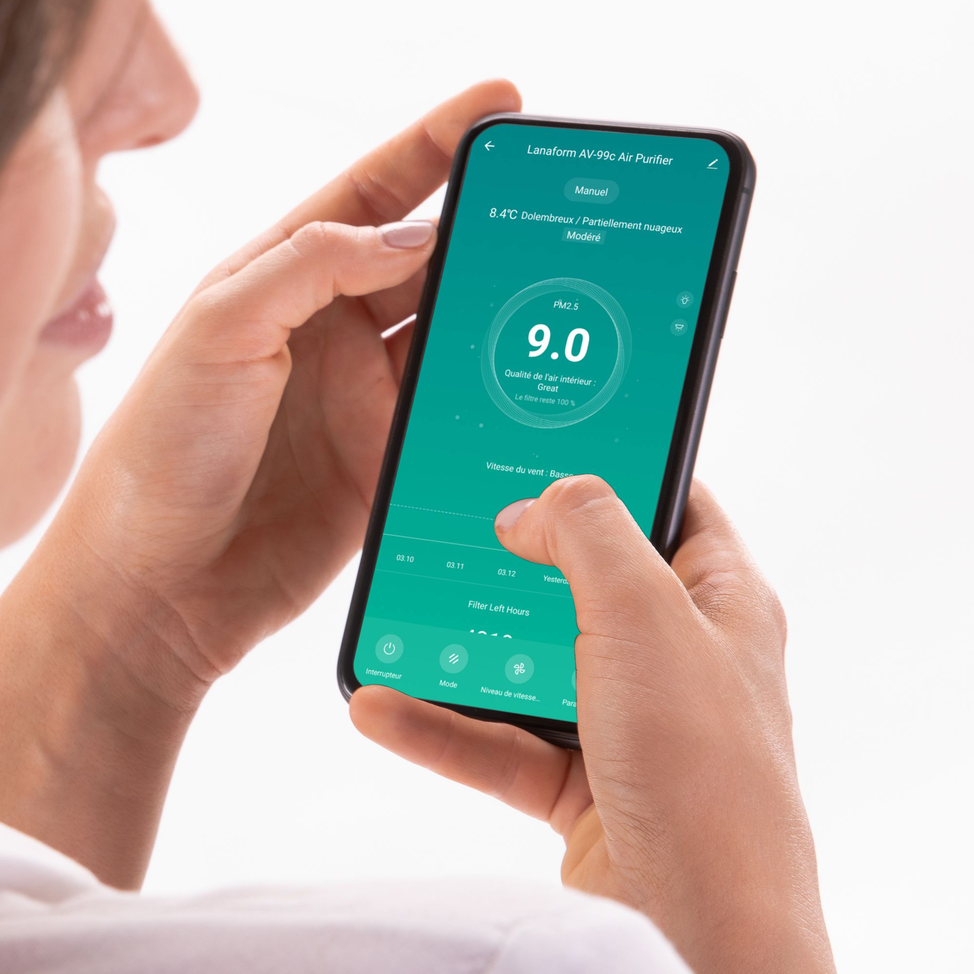 Purificateur d'air connecté avec filtre HEPA et lampe UV - AV99C