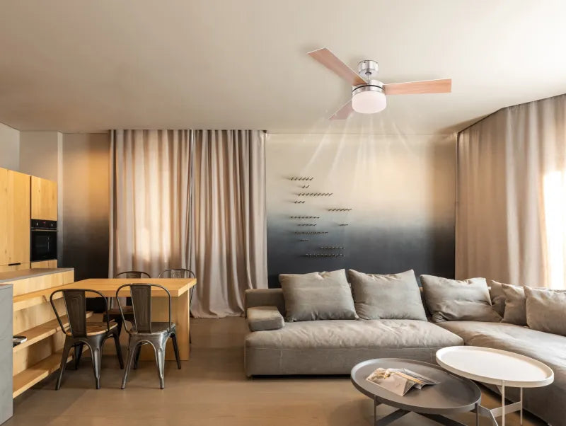 Ventilateur métal nickel mat et lampe - Alana