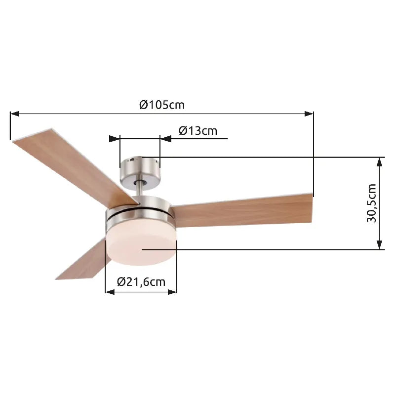 Ventilateur métal nickel mat et lampe - Alana
