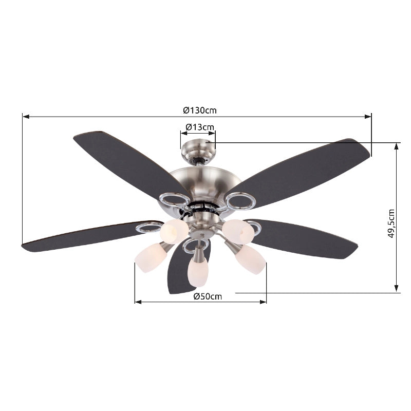 Ventilateur chrome nickel mat et lampe - Jerry
