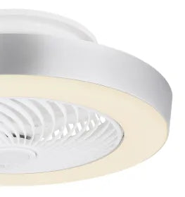 Ventilateur de plafond métal blanc et lampe - Gharra
