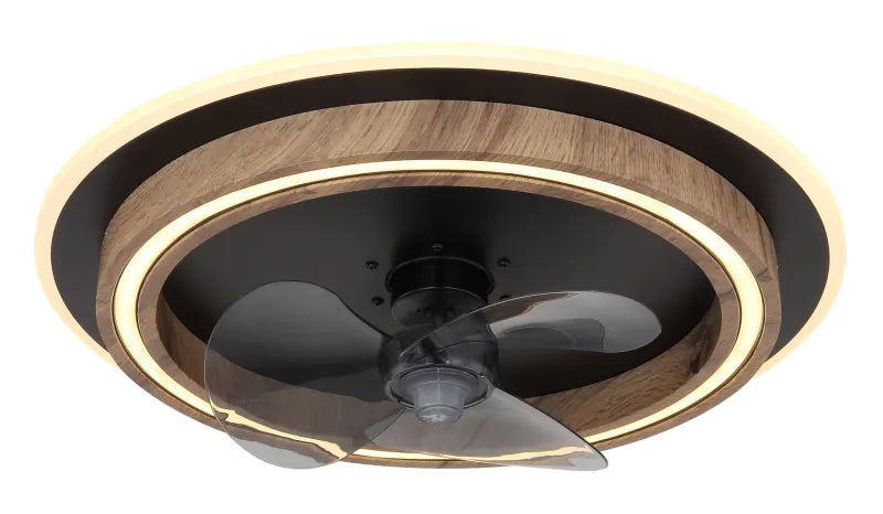 Ventilateur de plafond métal noir mat et lampe - Bozan