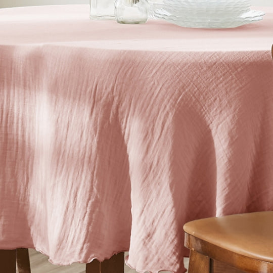 Nappe ronde - 180x180 cm - Gaze de Coton - Rose pêche