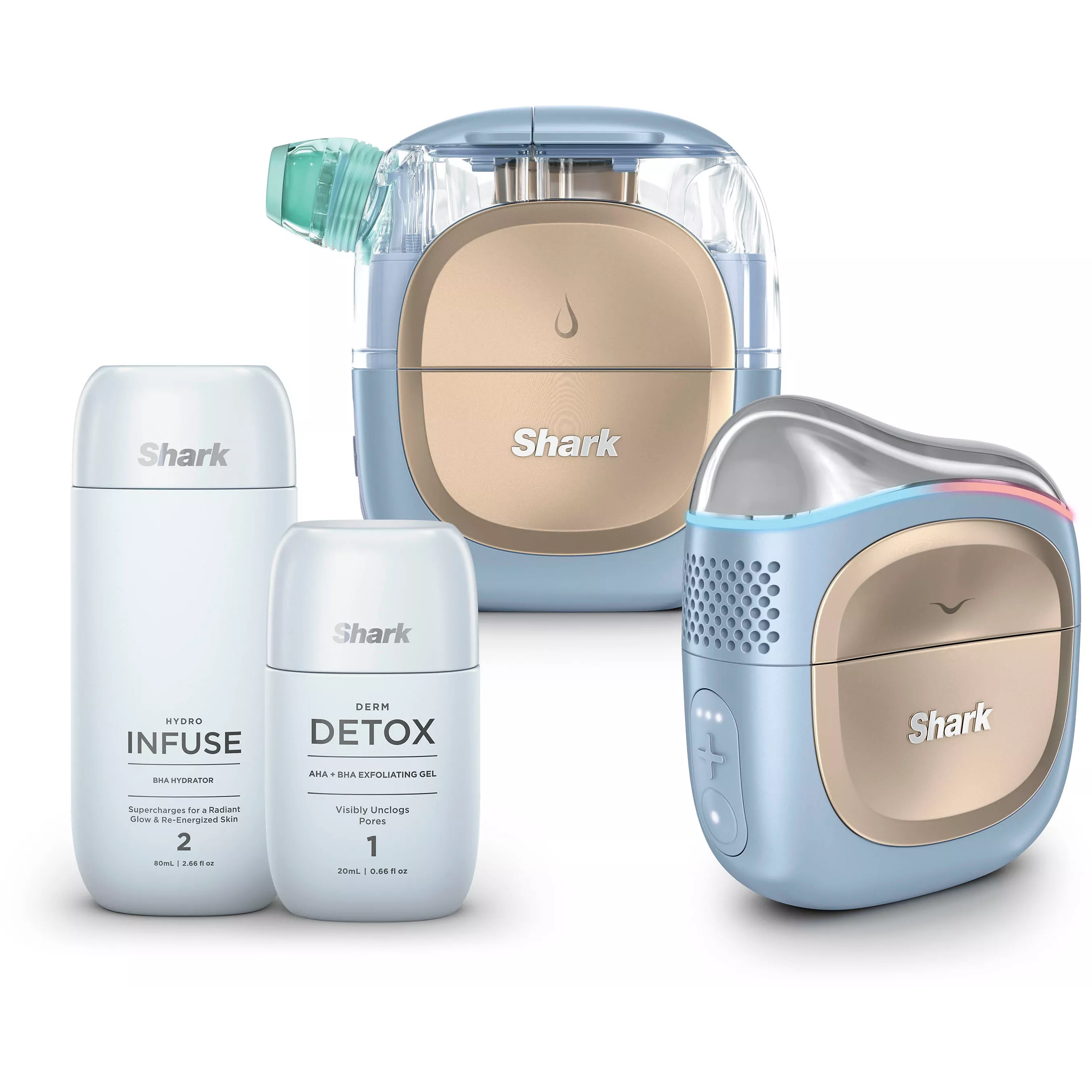 Appareil de soin du visage hydrofacial à domicile Shark FacialPro Glow + DePuffi – Bleu Spa