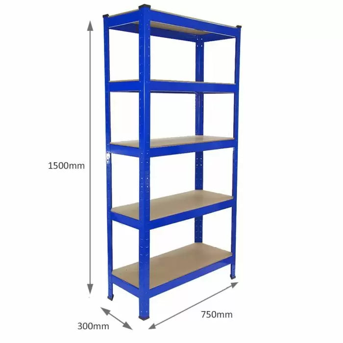 Etagère T-Rax - 150 x 75 x 30 cm - 5 tablettes - 150 kg / tablette - bleu