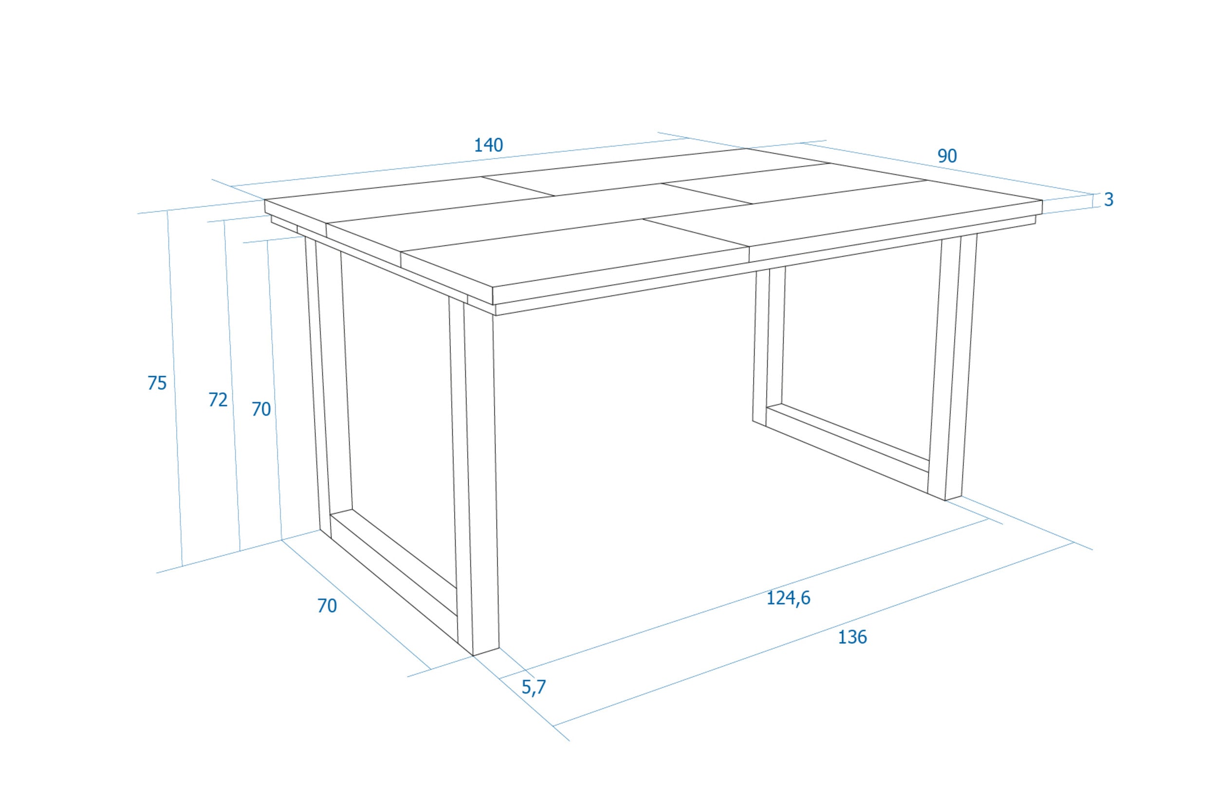 Table à manger, 6 personnes, 140 cm