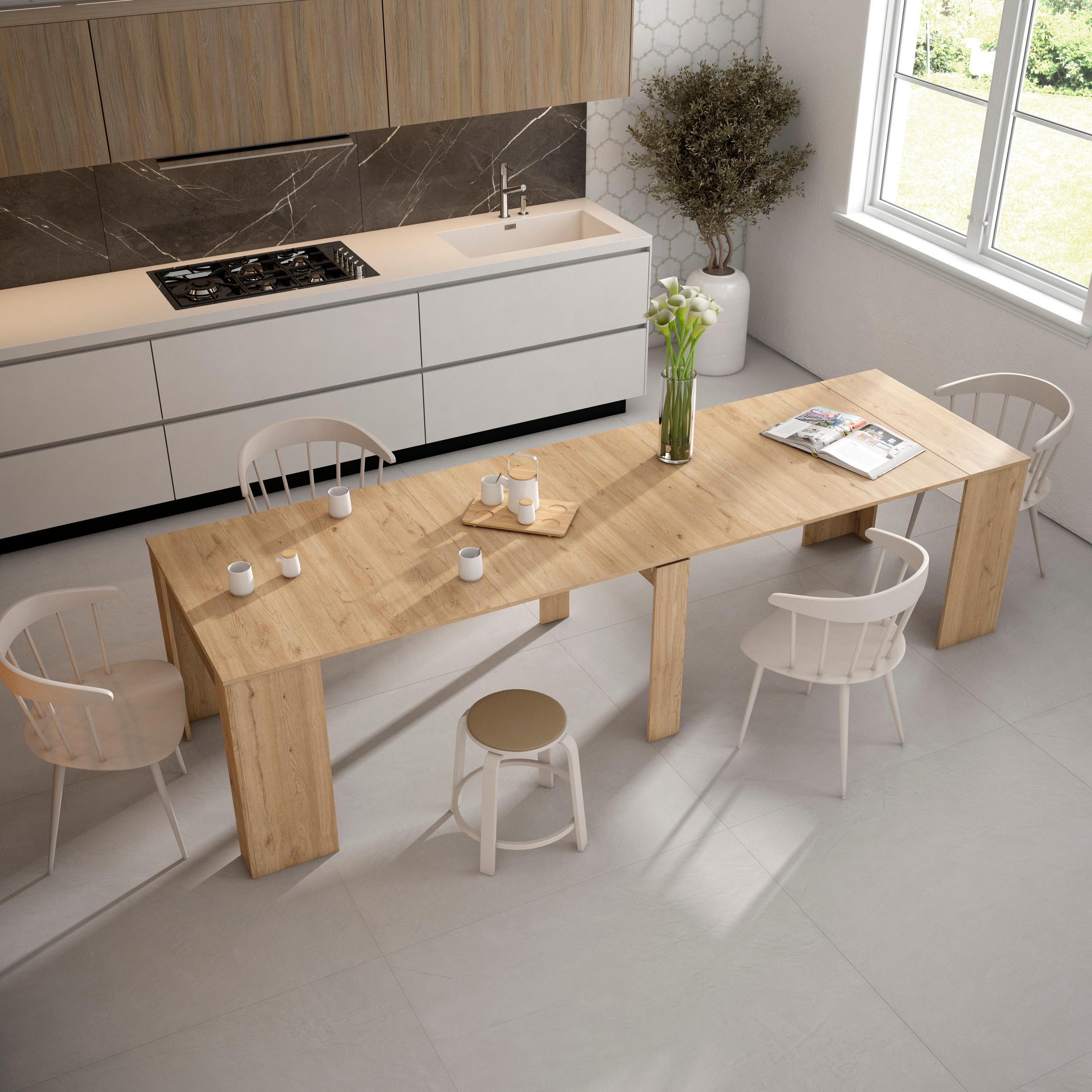 Table console extensible jusqu'à 302 cm - Pour 14 personnes - Chêne