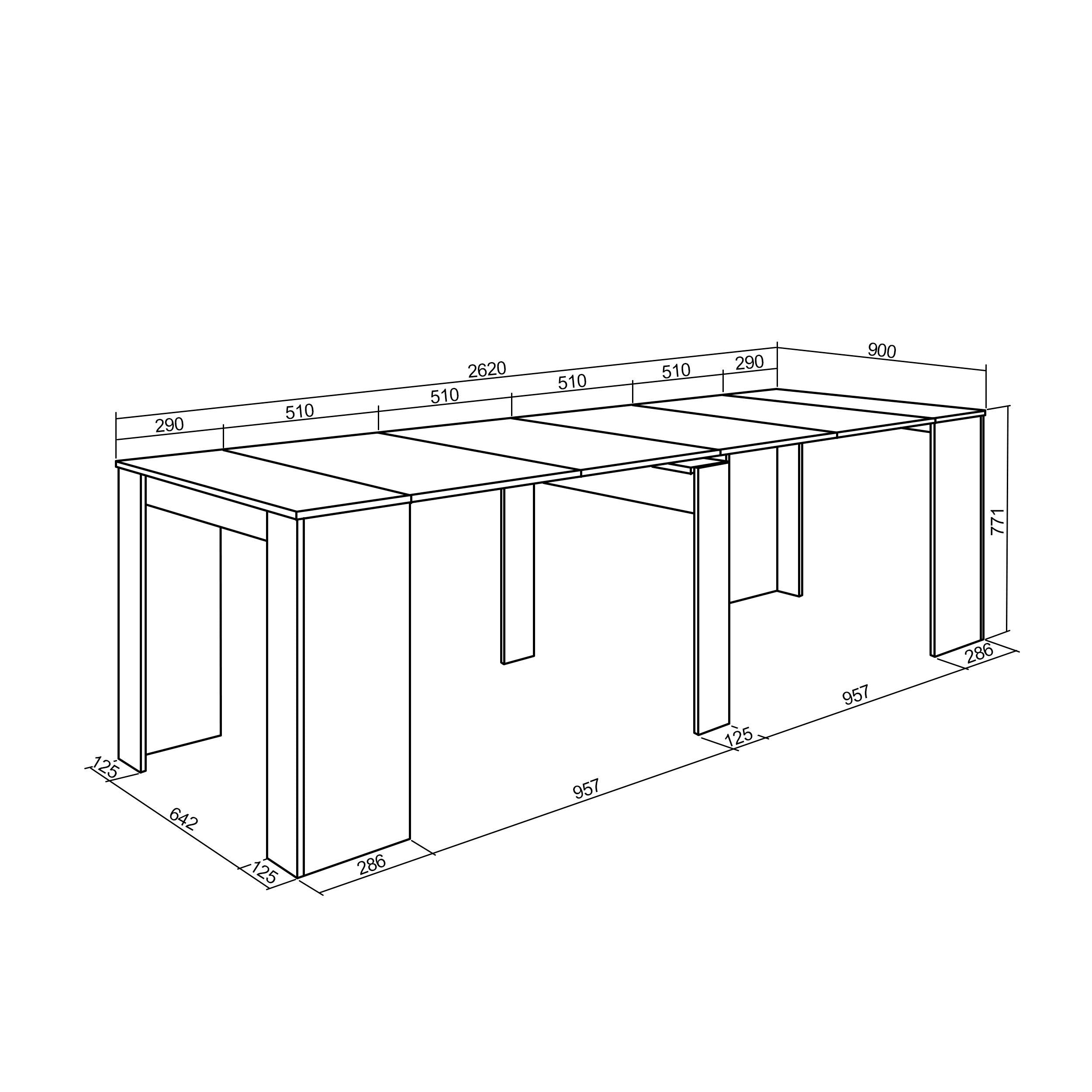 Table console extensible, 260, Pour 12 personnes, Chêne et noir