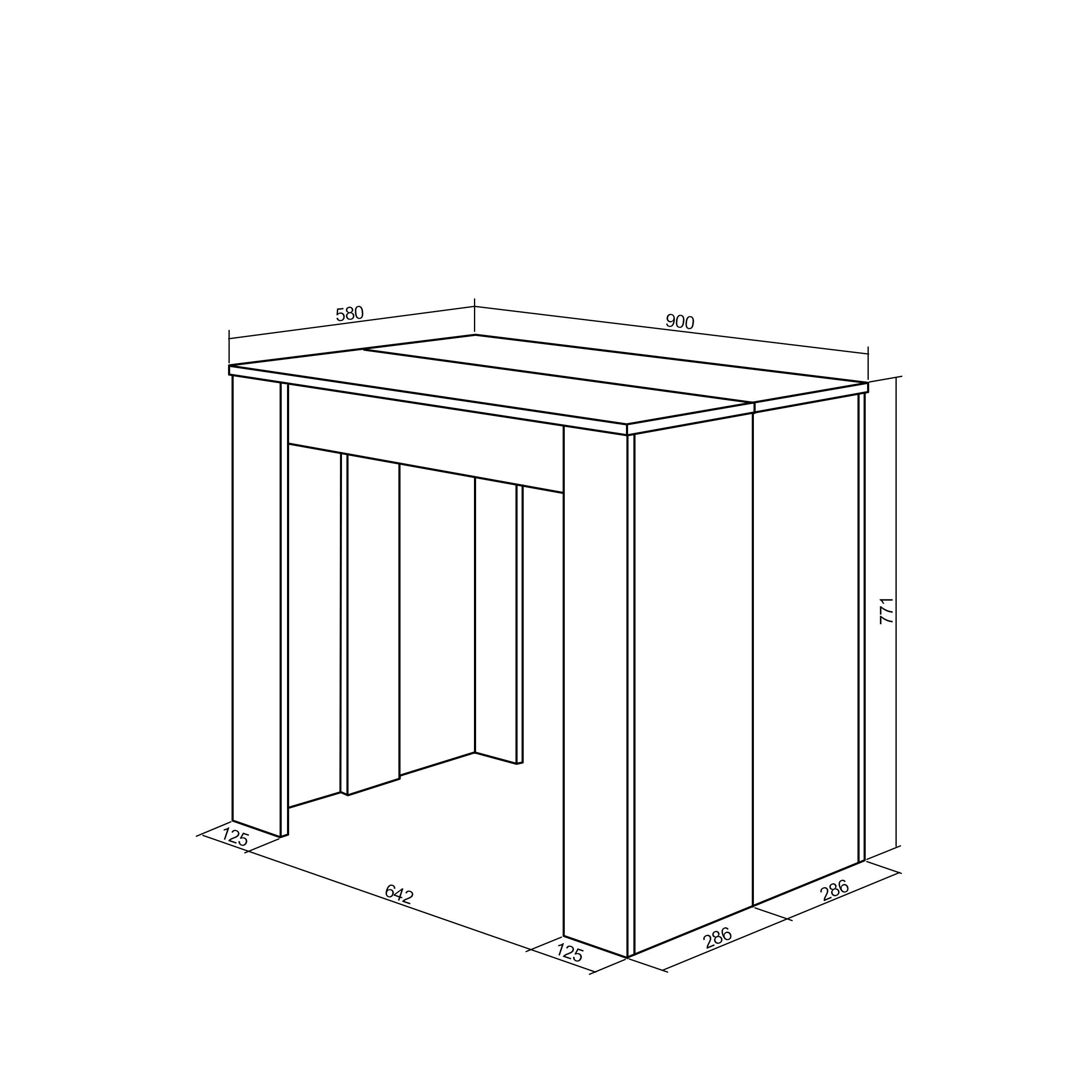 Table console extensible, 260, Pour 12 personnes, Chêne et noir