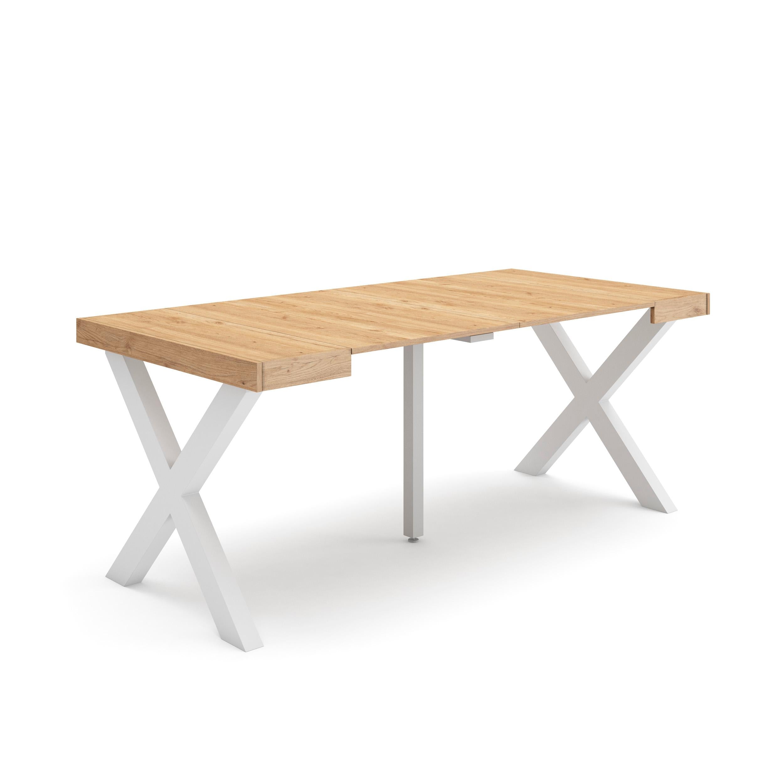Table console extensible chêne 180 cm – Jusqu’à 8 personnes – Pieds en bois massif blancs en croix