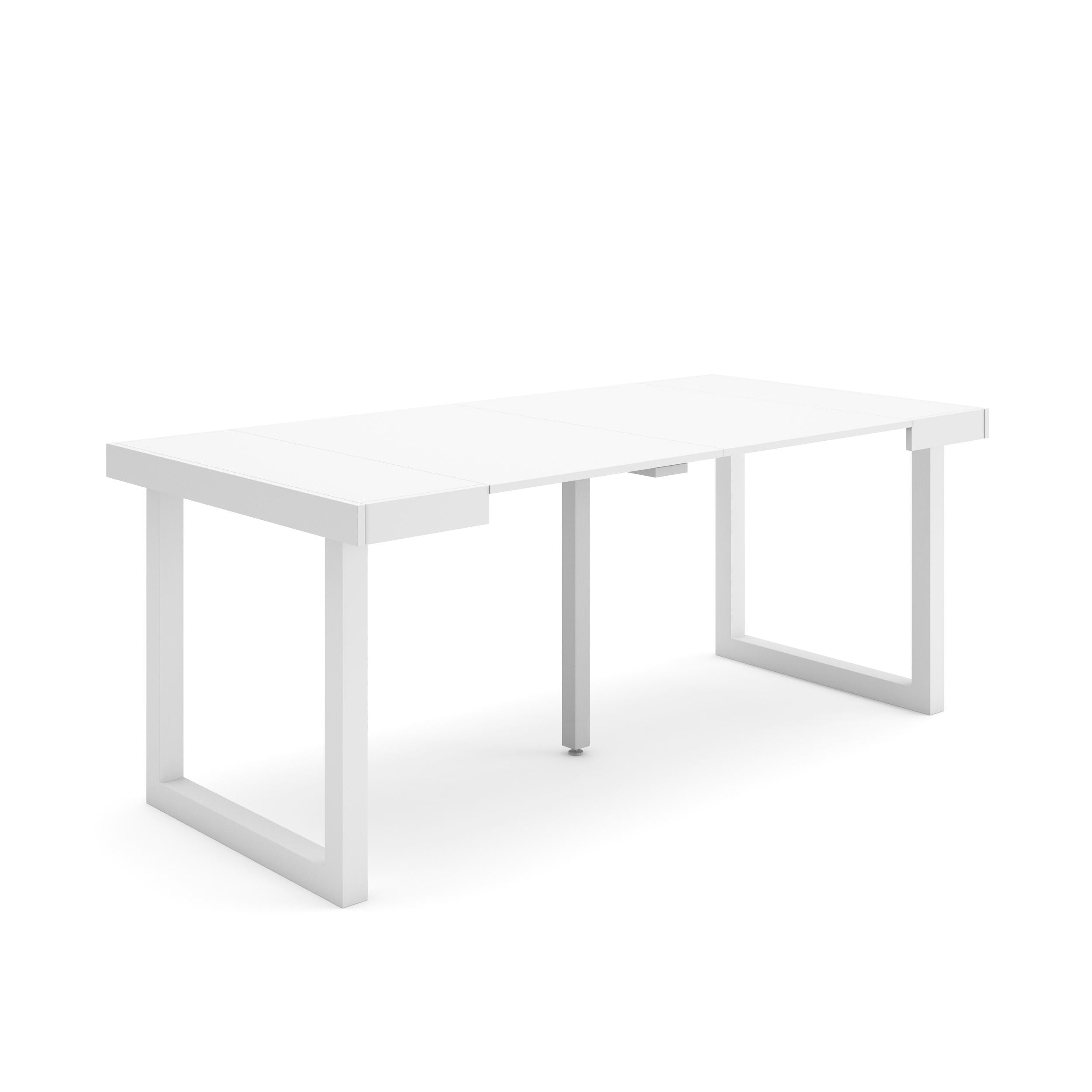 Table console extensible blanche 180 cm – Jusqu’à 8 personnes – Pieds en bois massif blancs en U