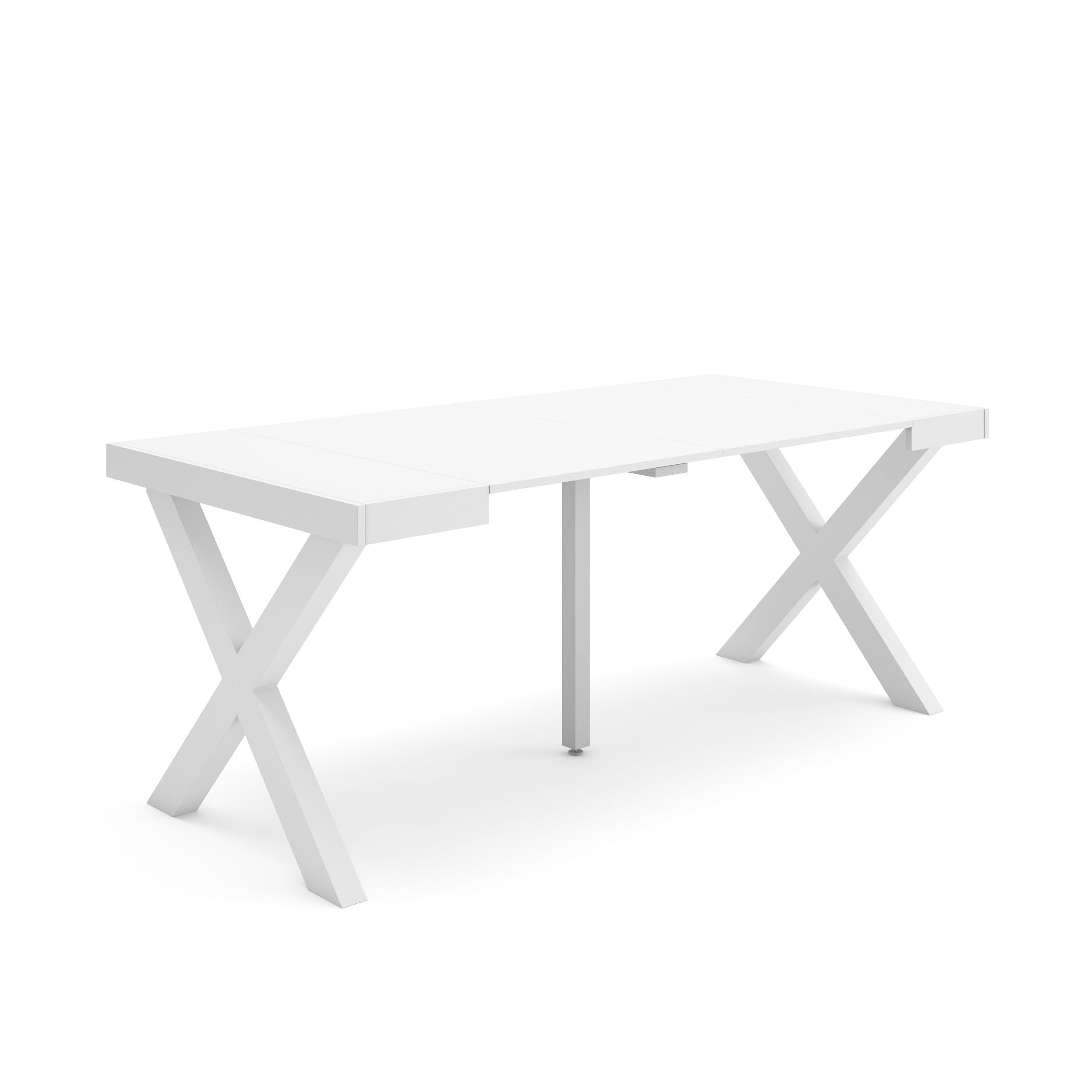 Table console extensible blanche 180 cm – Jusqu’à 8 personnes – Pieds en bois massif blancs en croix