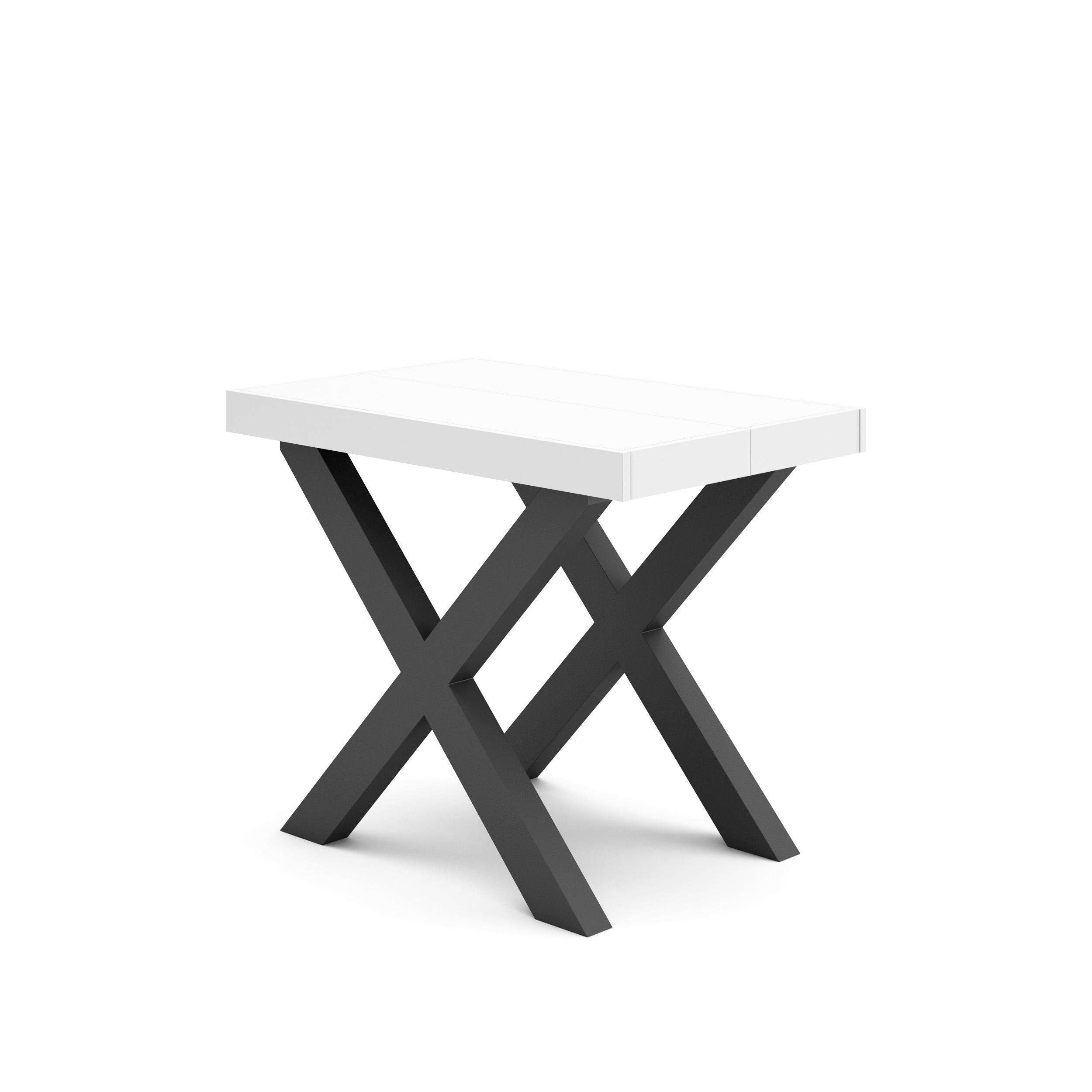 Table console extensible blanche 180 cm – Jusqu’à 8 personnes – Pieds en bois massif noirs en croix