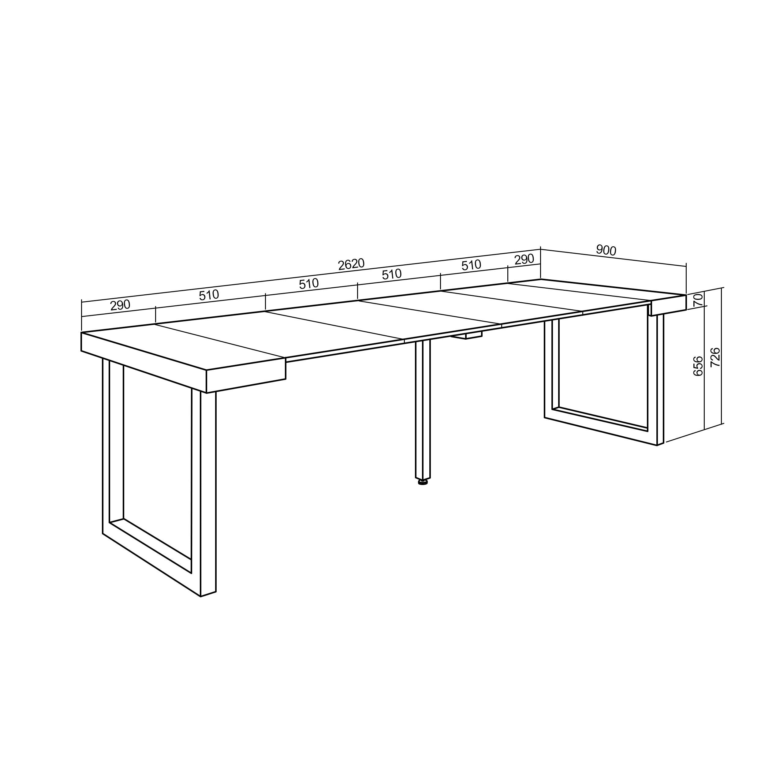 Table console extensible chêne 260 cm – Jusqu’à 12 personnes – Pieds en bois massif blancs en U