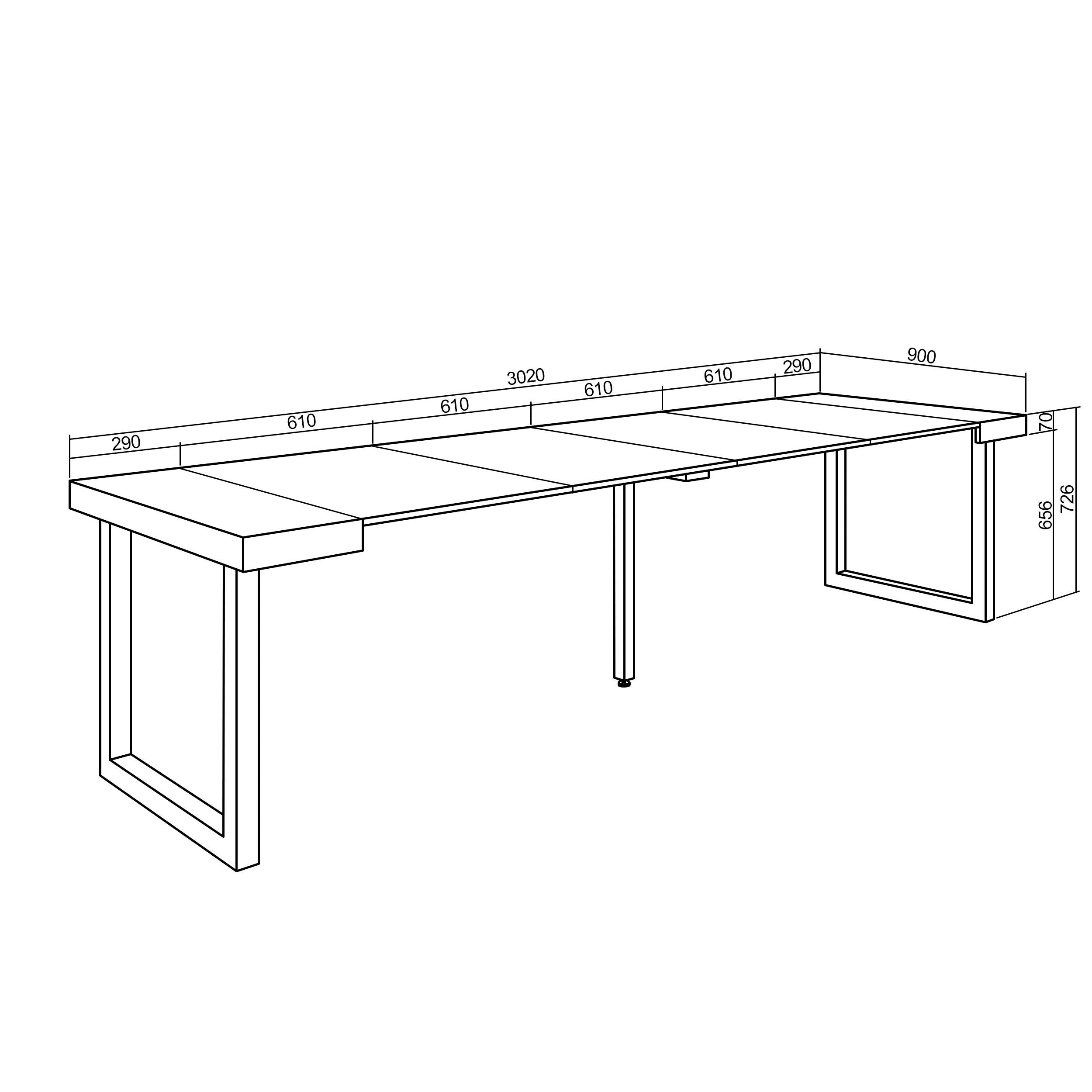 Table console extensible chêne 300 cm – Jusqu’à 14 personnes – Pieds en bois massif noirs en U