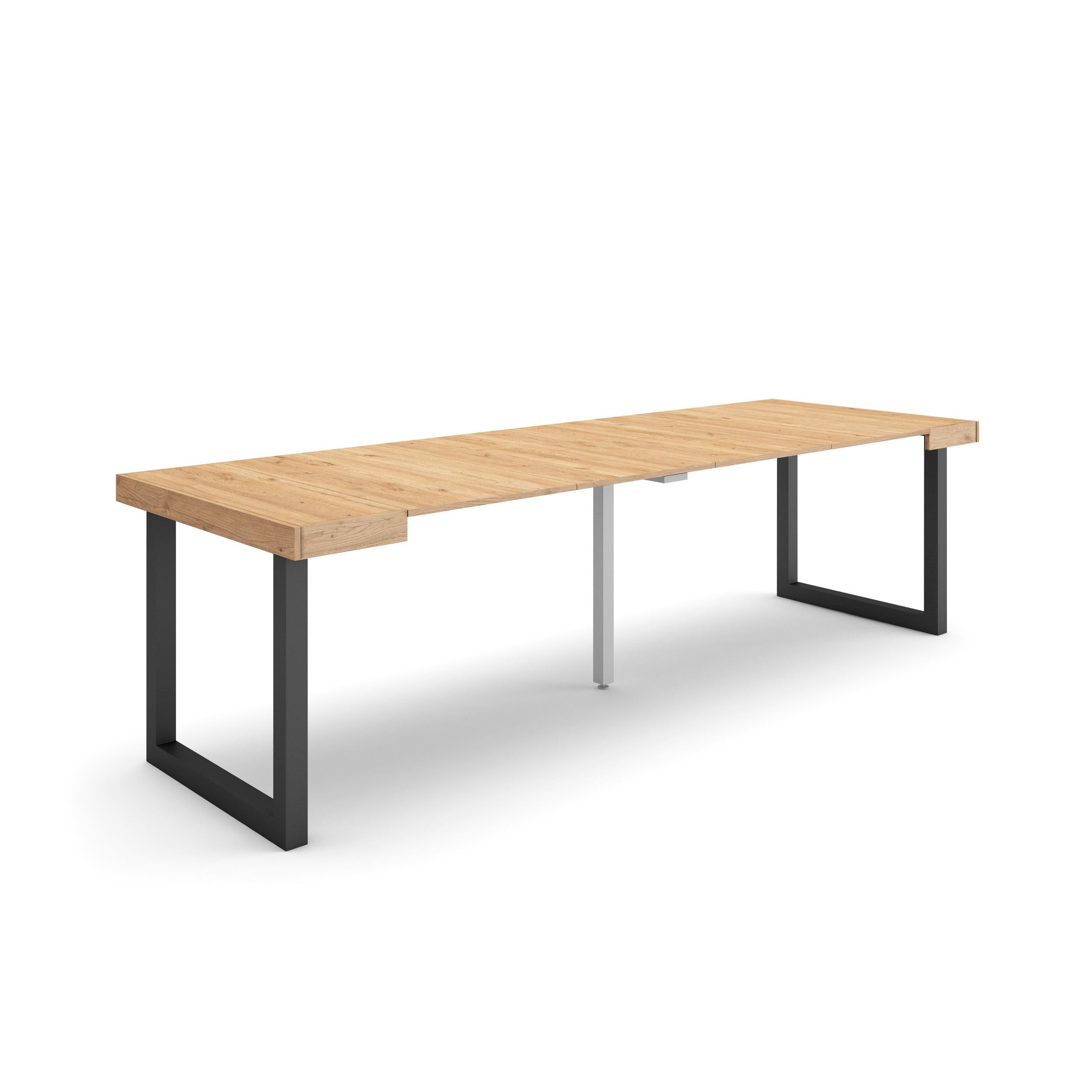 Table console extensible chêne 260 cm – Jusqu’à 12 personnes – Pieds en bois massif noirs en U