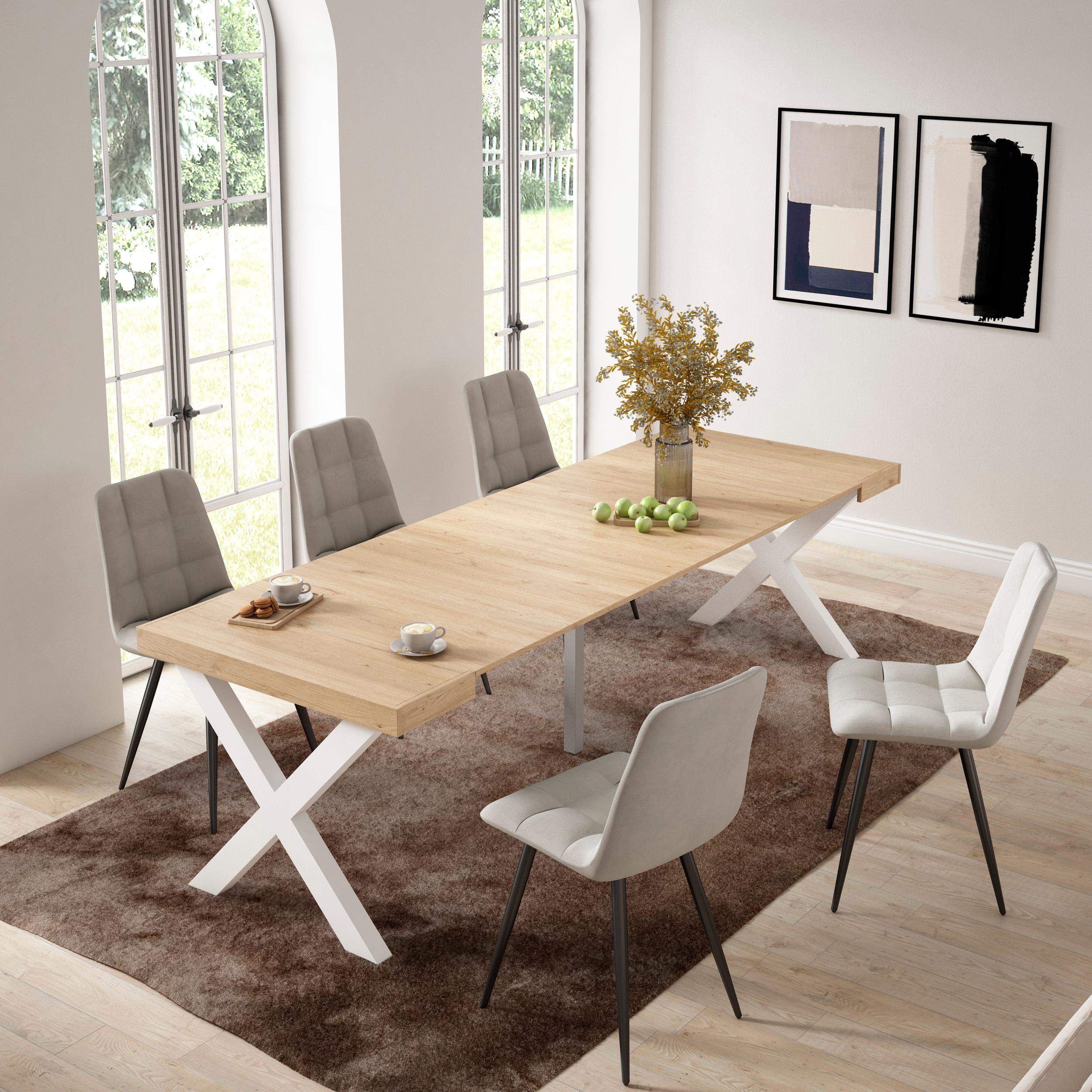 Table console extensible chêne 260 cm – Jusqu’à 12 personnes – Pieds en bois massif noirs en croix