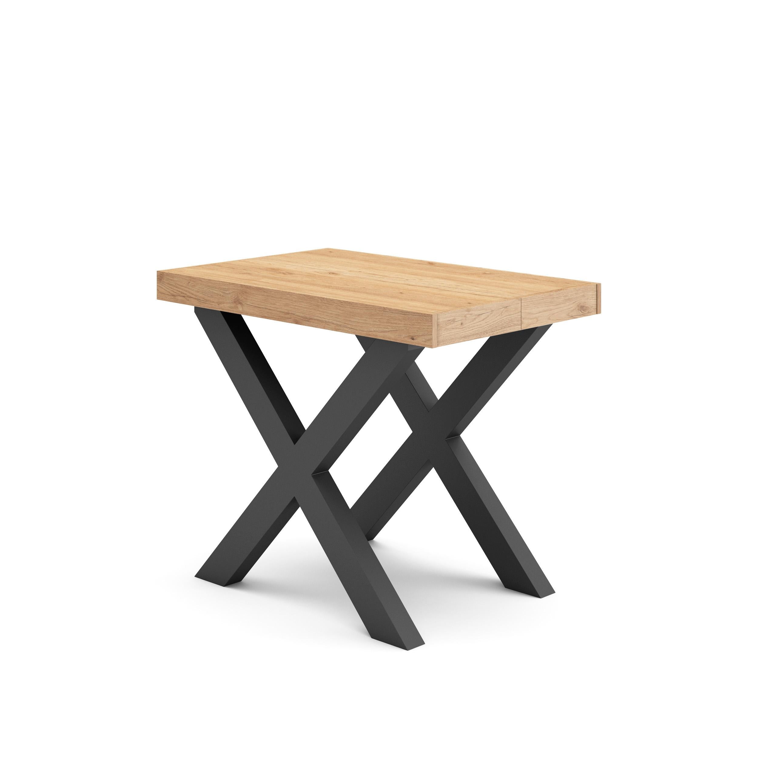 Table console extensible noire & chêne 300 cm – Jusqu’à 14 personnes – Pieds en bois massif noirs en croix