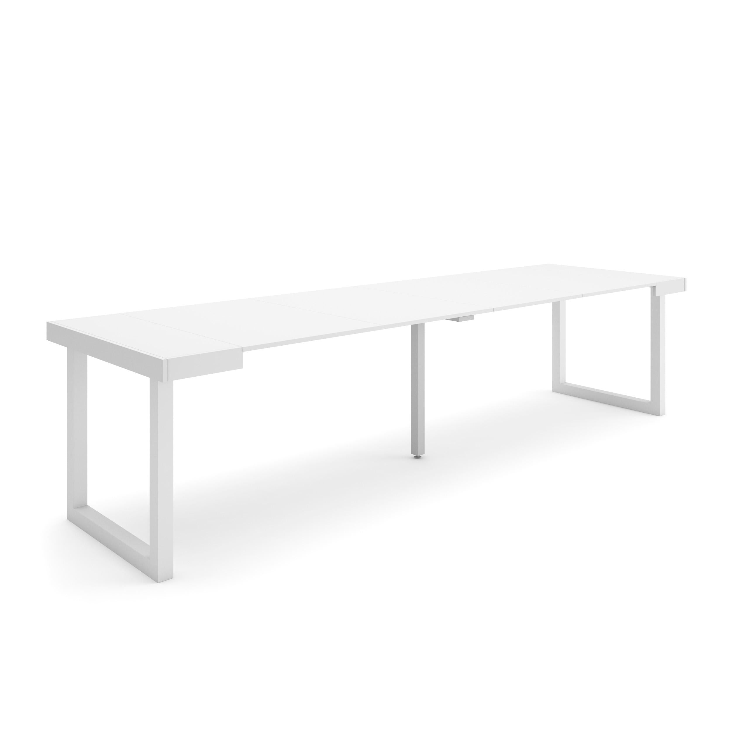 Table console extensible blanche 300 cm – Jusqu’à 14 personnes – Pieds en bois massif blancs en U