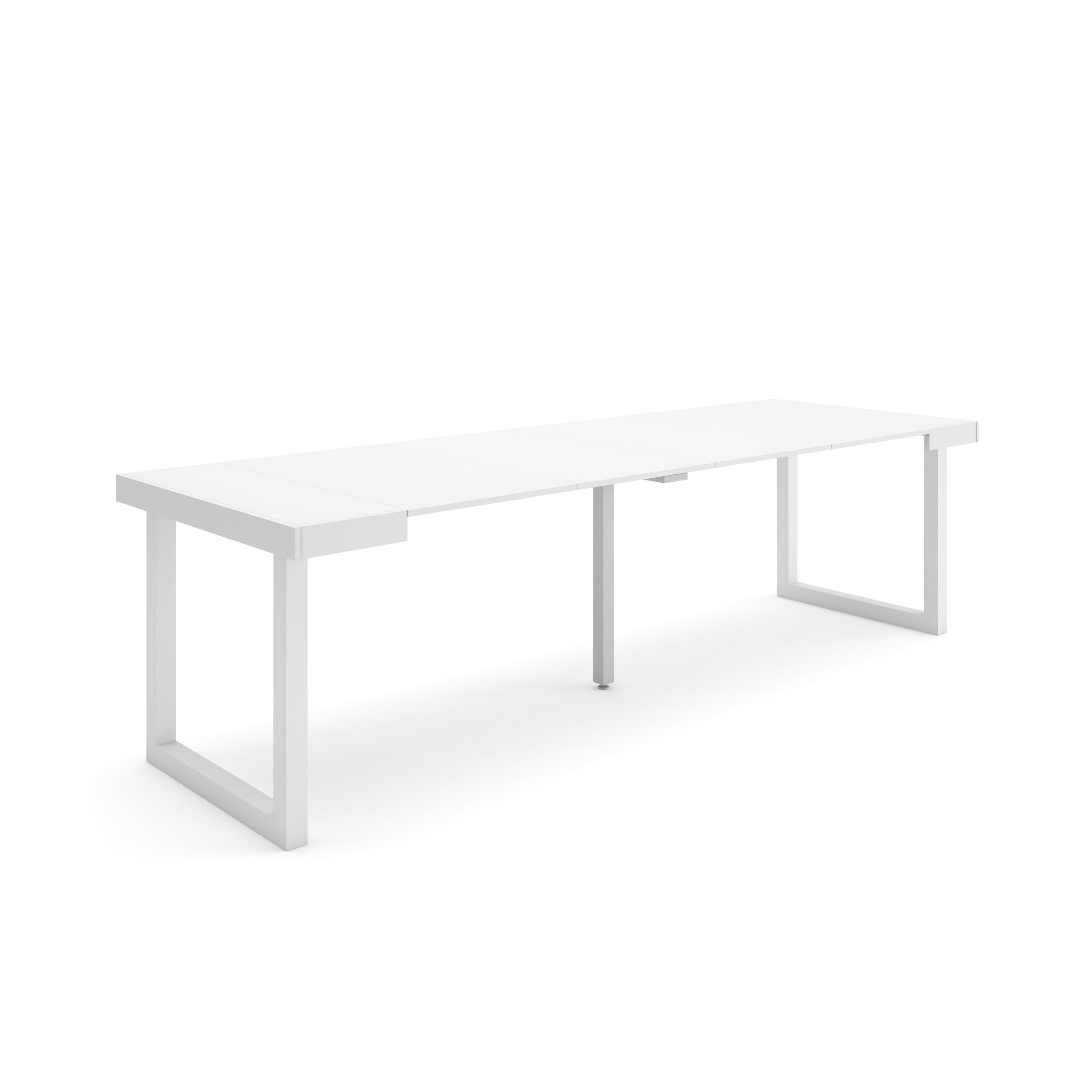 Table console extensible blanche 260 cm – Jusqu’à 12 personnes – Pieds en bois massif blancs en U