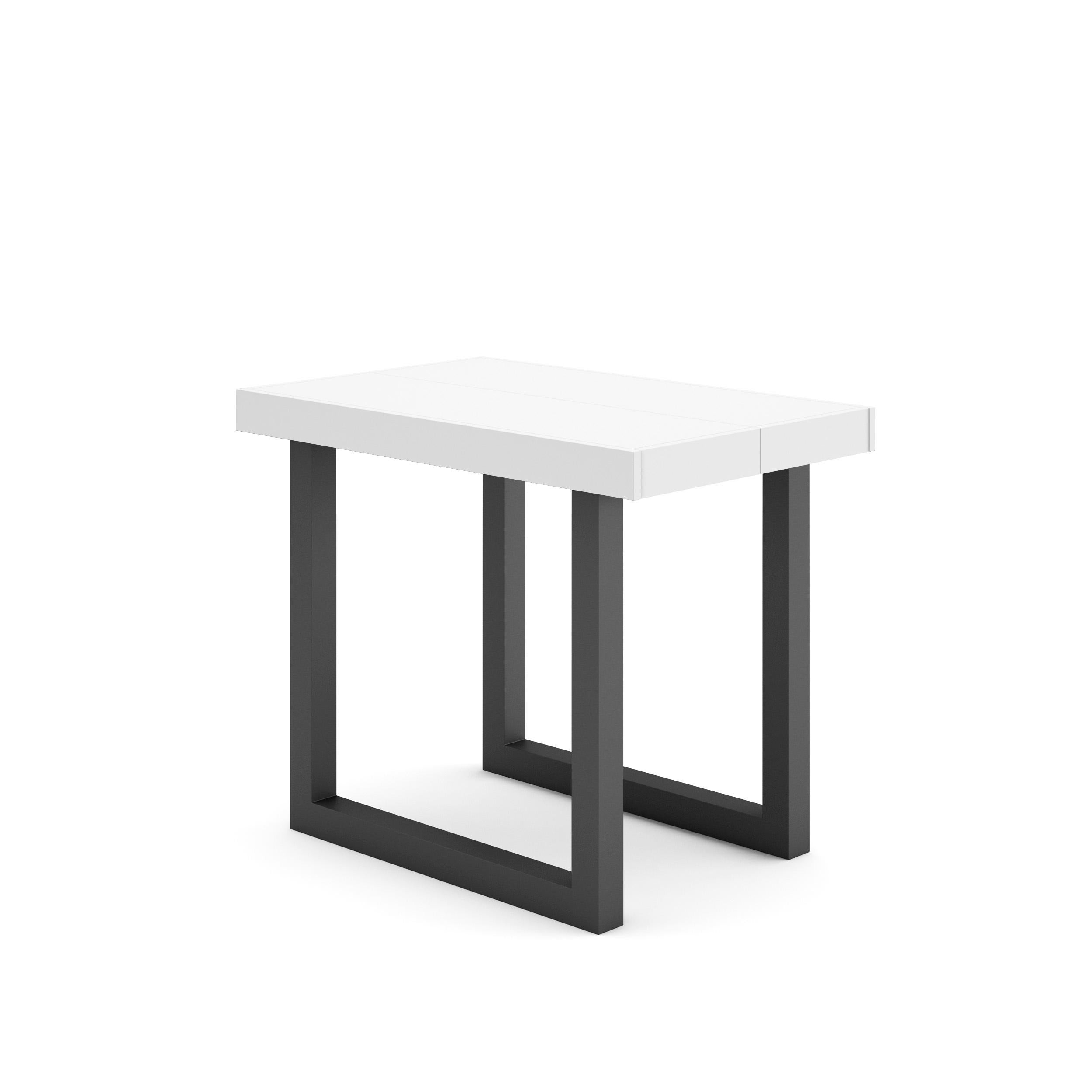 Table console extensible blanche 300 cm – Jusqu’à 14 personnes – Pieds en bois massif noirs en U