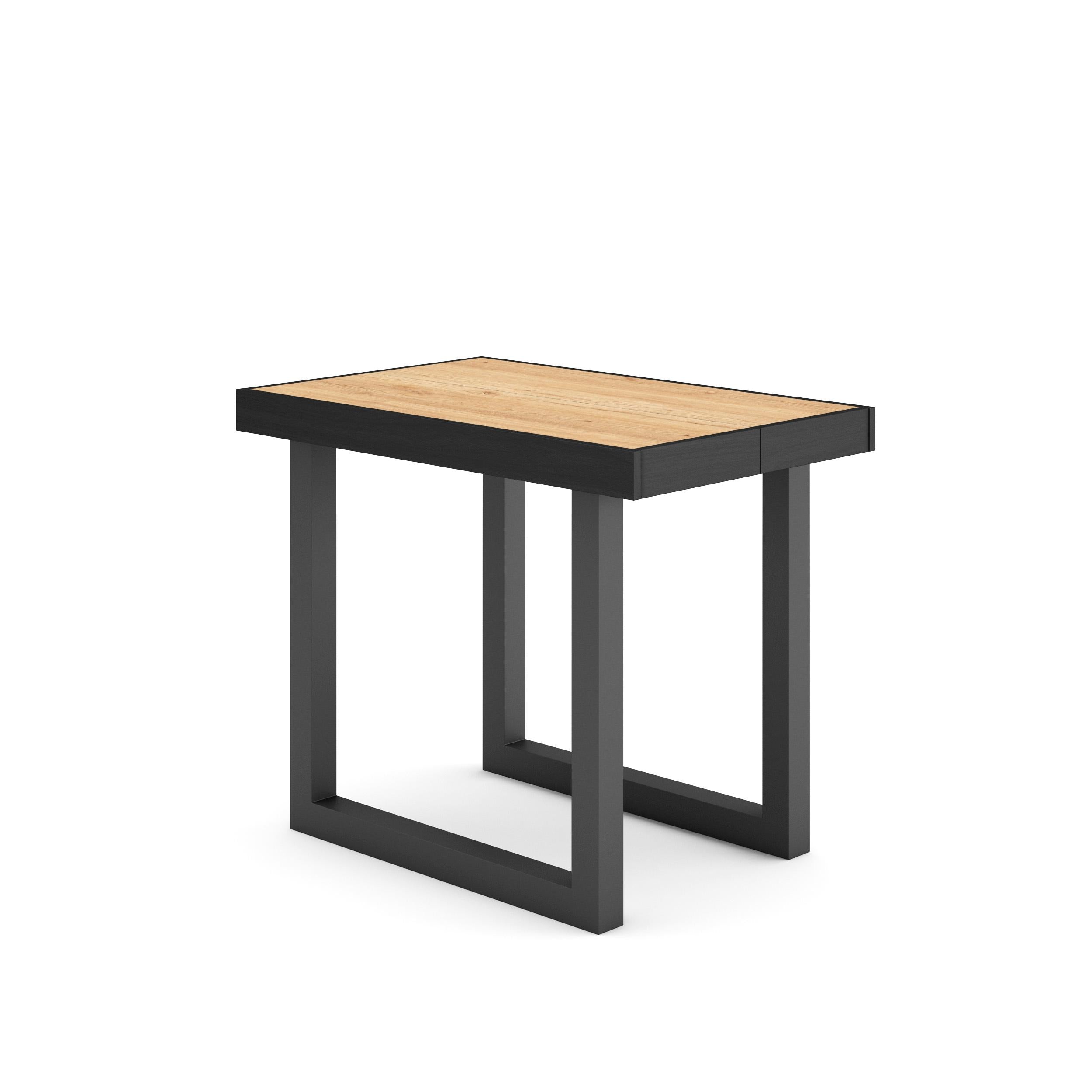 Table console extensible noire & chêne 300 cm – Jusqu’à 14 personnes – Pieds en bois massif noirs en U