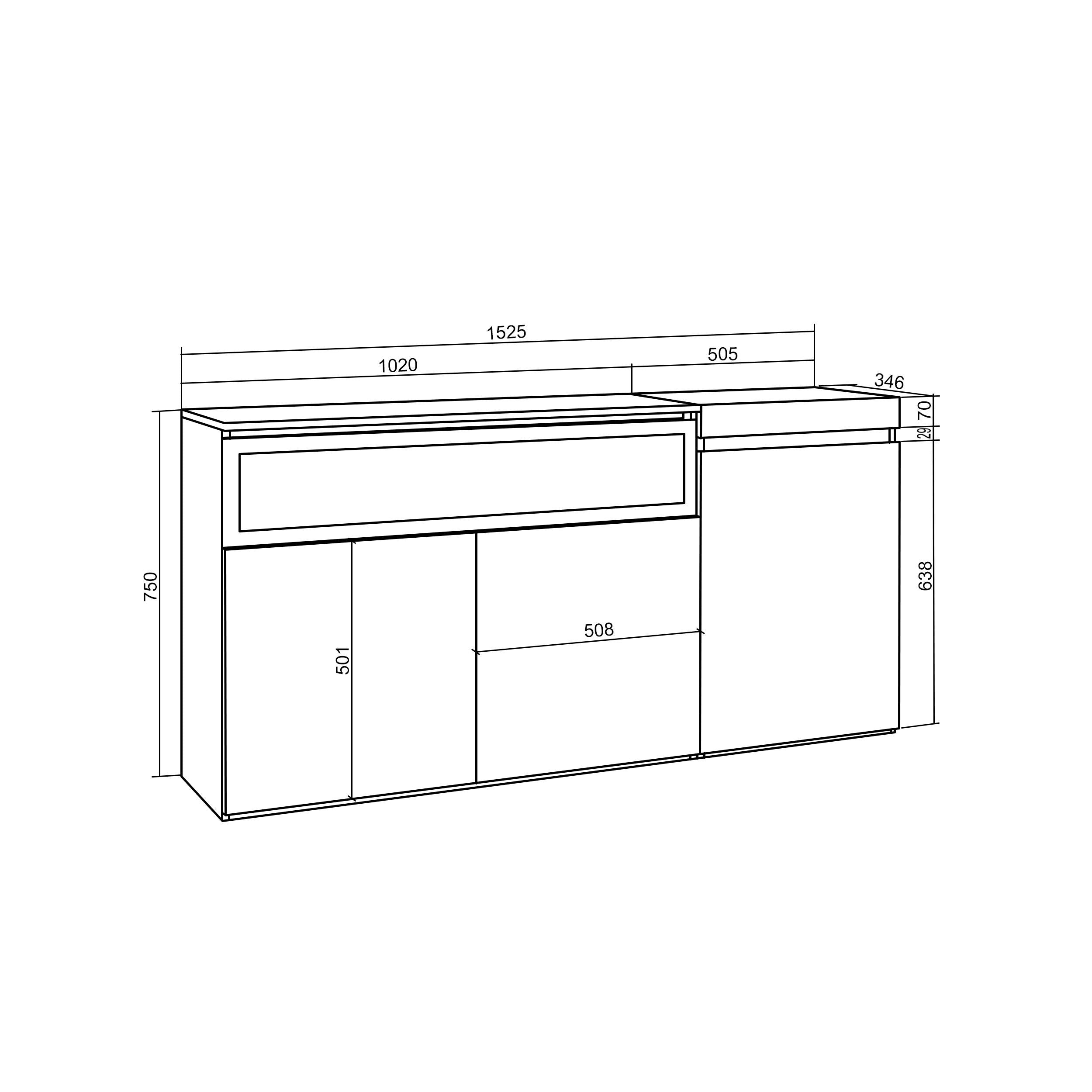 Meuble de rangement 3 portes avec cheminée LED XXL (côté gauche) - 150x75x35cm - Ciment