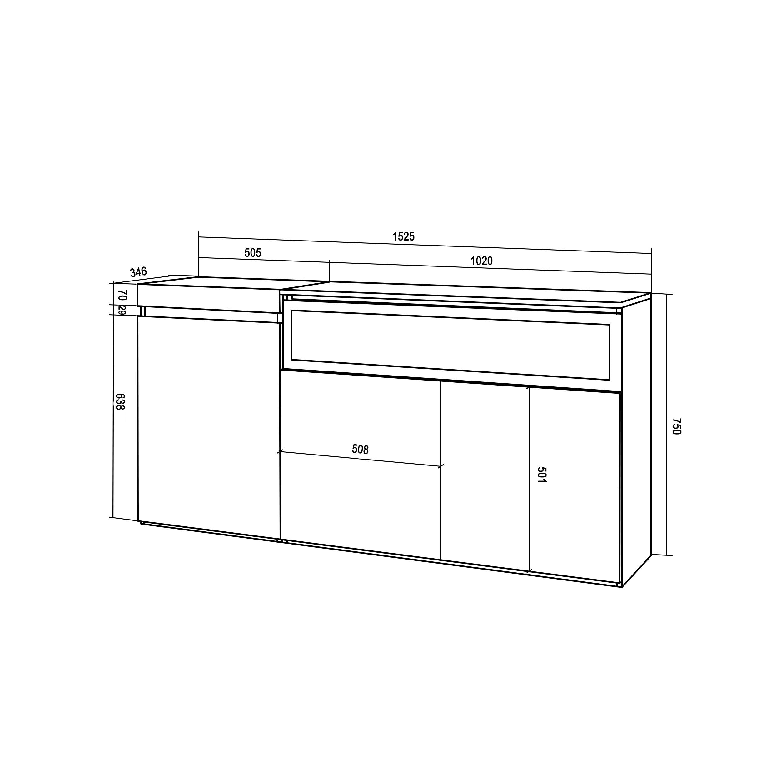 Meuble de rangement 3 portes avec cheminée électrique LED XXL (côté droit) - 150x75x35cm - Ciment