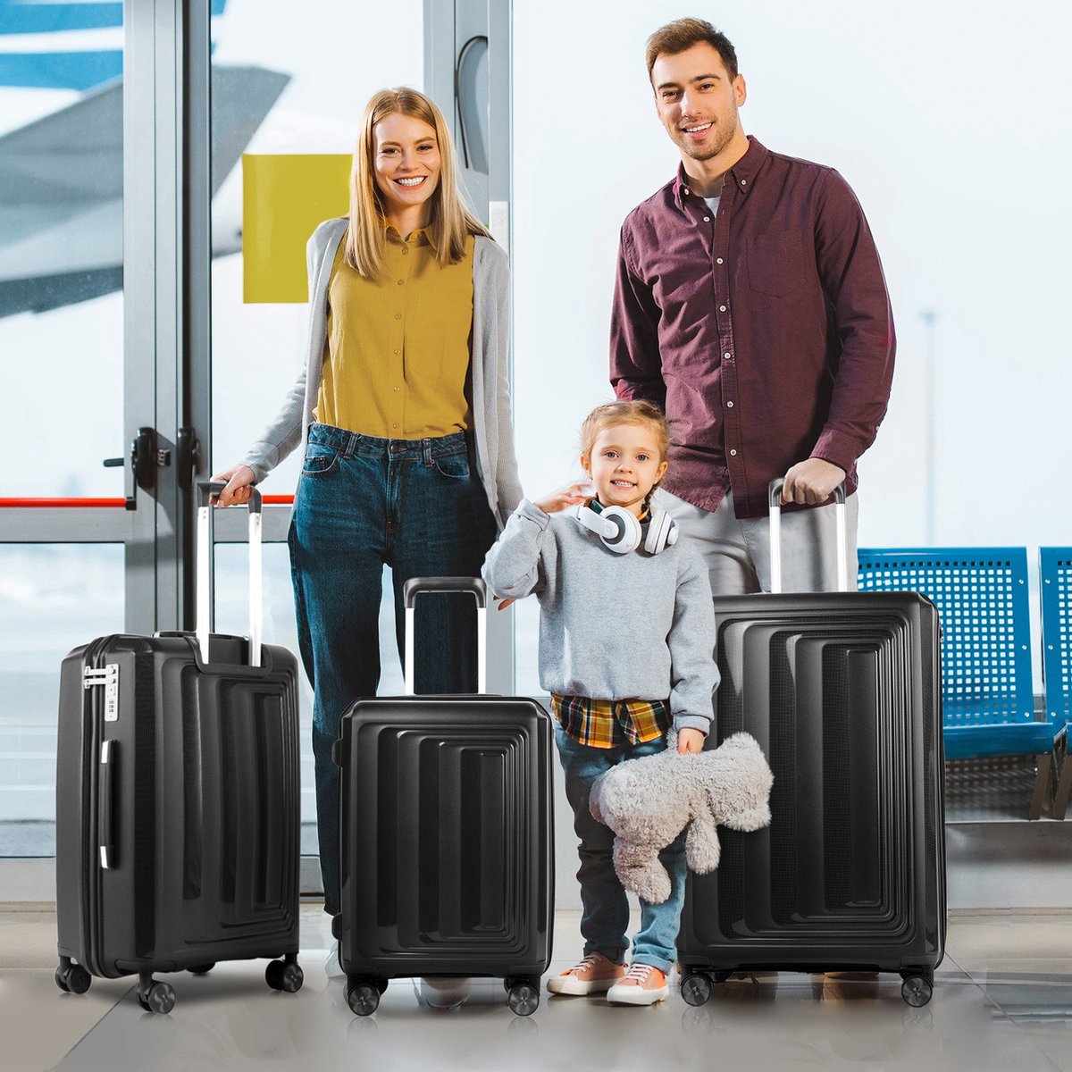 Set 3 valises 36-67-98 litres ABS avec 4 roulettes Noir