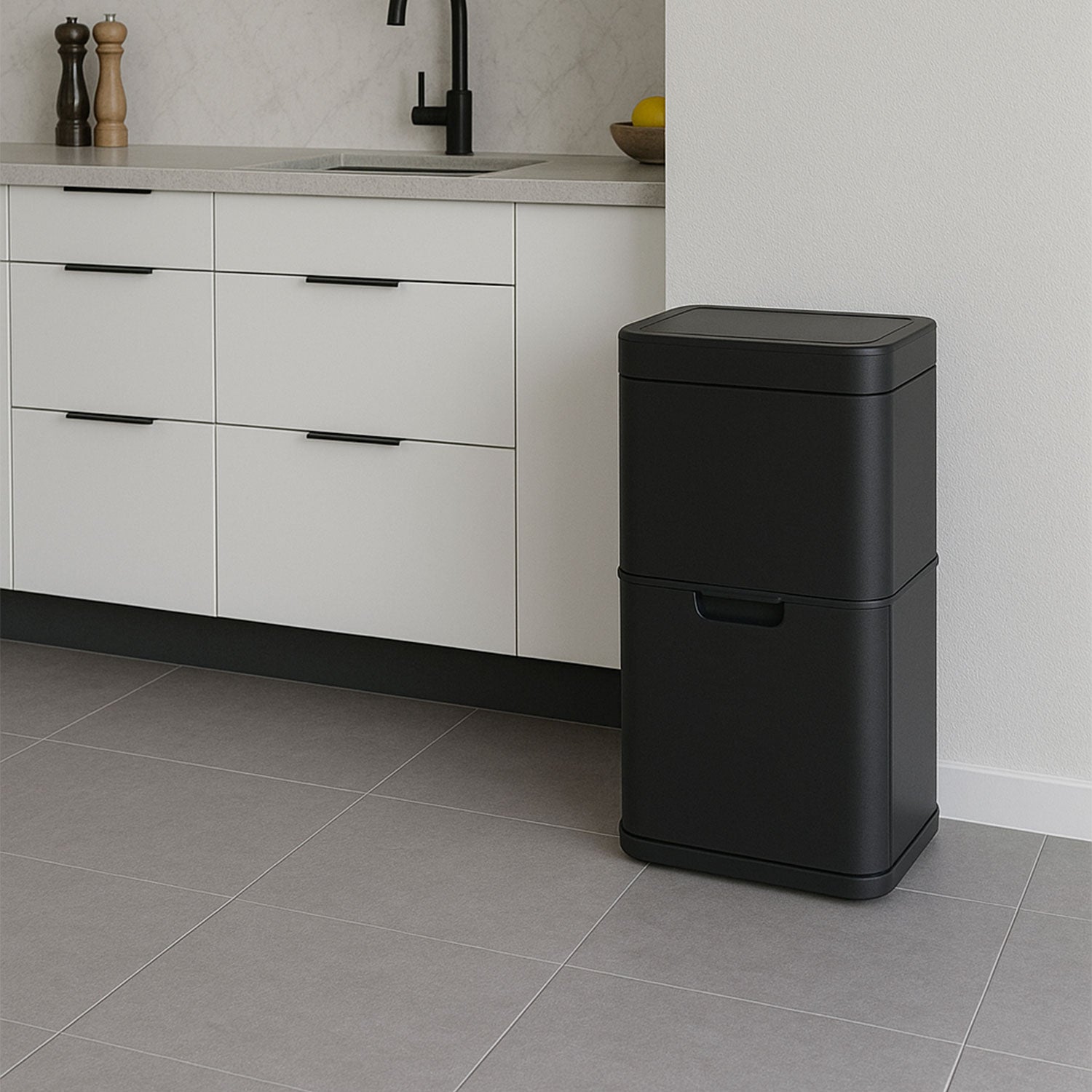 Poubelle de tri sélectif 3 bacs - Détecteur de mouvement - Senzaro 60L - Noire