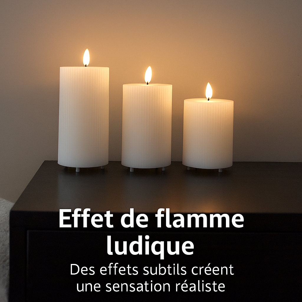 FlinQ - Ensemble de 3 bougies LED rechargeables à flamme vacillante - Télécommande incluse - Blanches