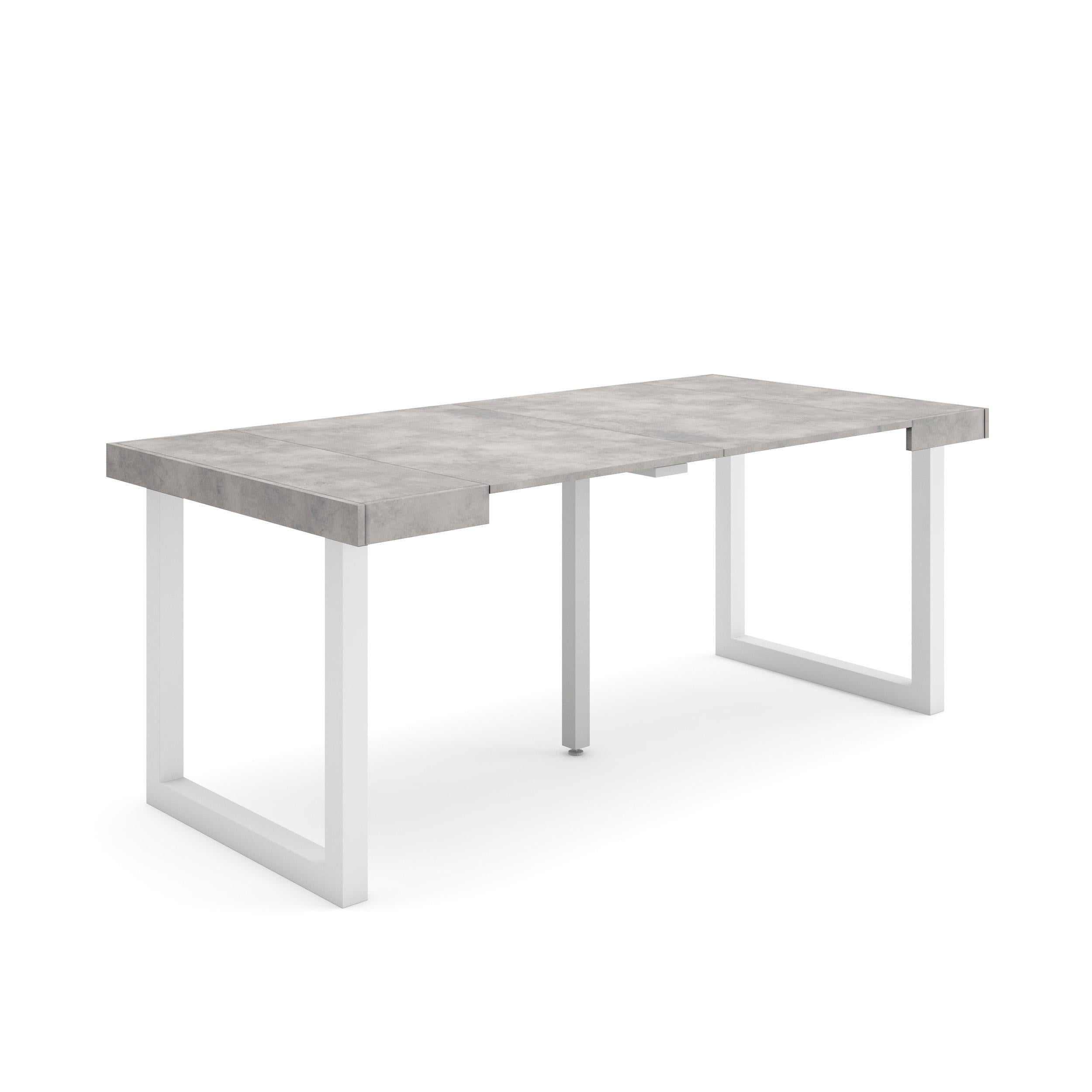Table console extensible ciment 180 cm – Jusqu’à 8 personnes – Pieds en bois massif blancs en U