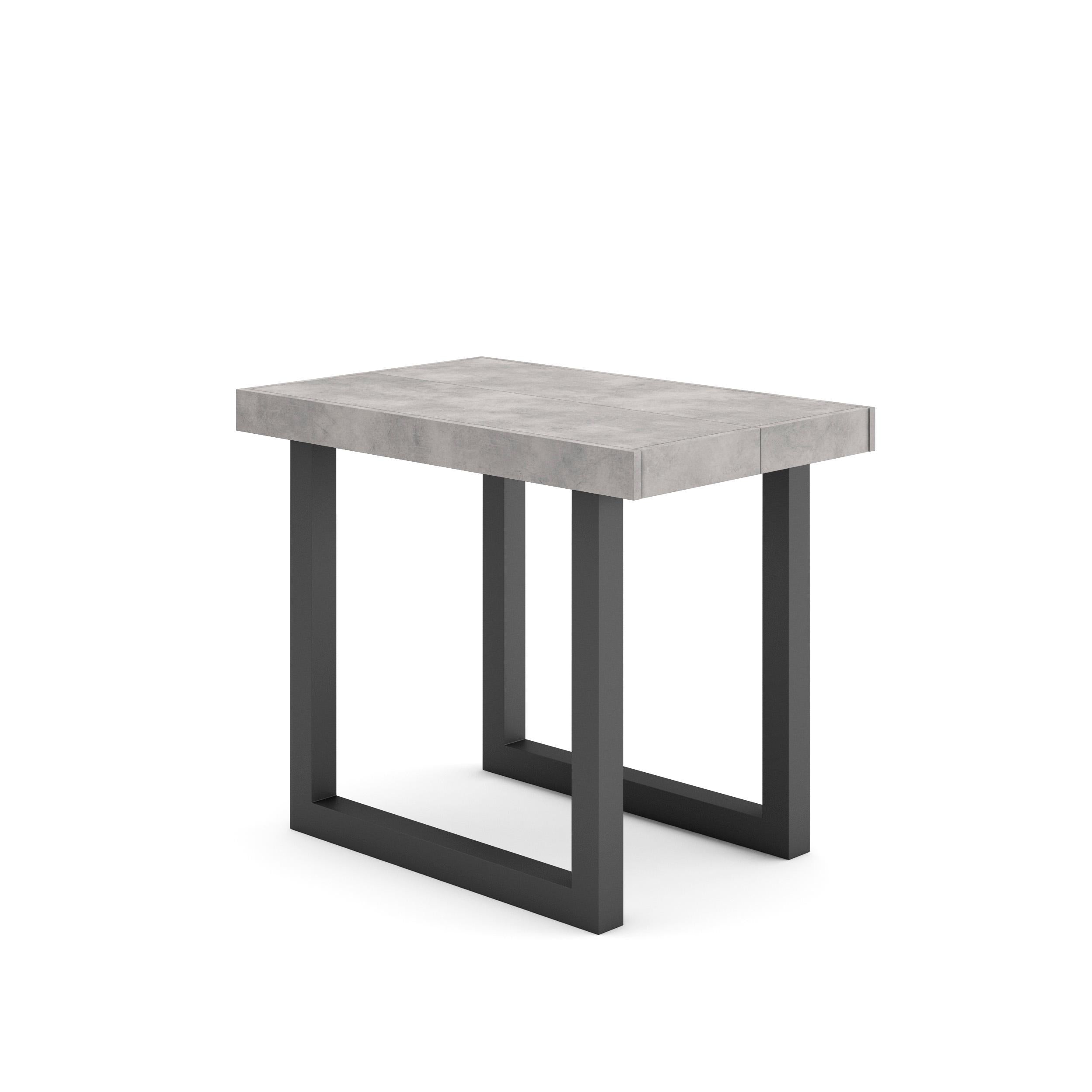 Table console extensible blanche & ciment 180 cm – Jusqu’à 8 personnes – Pieds en bois massif noirs en U