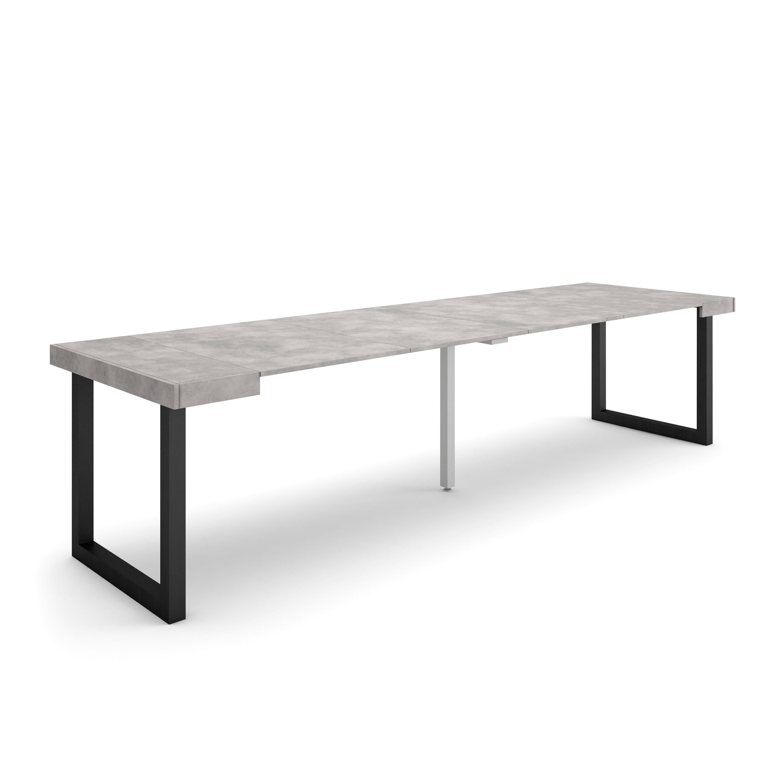 Table console extensible ciment 300 cm – Jusqu’à 14 personnes – Pieds en bois massif noirs en U