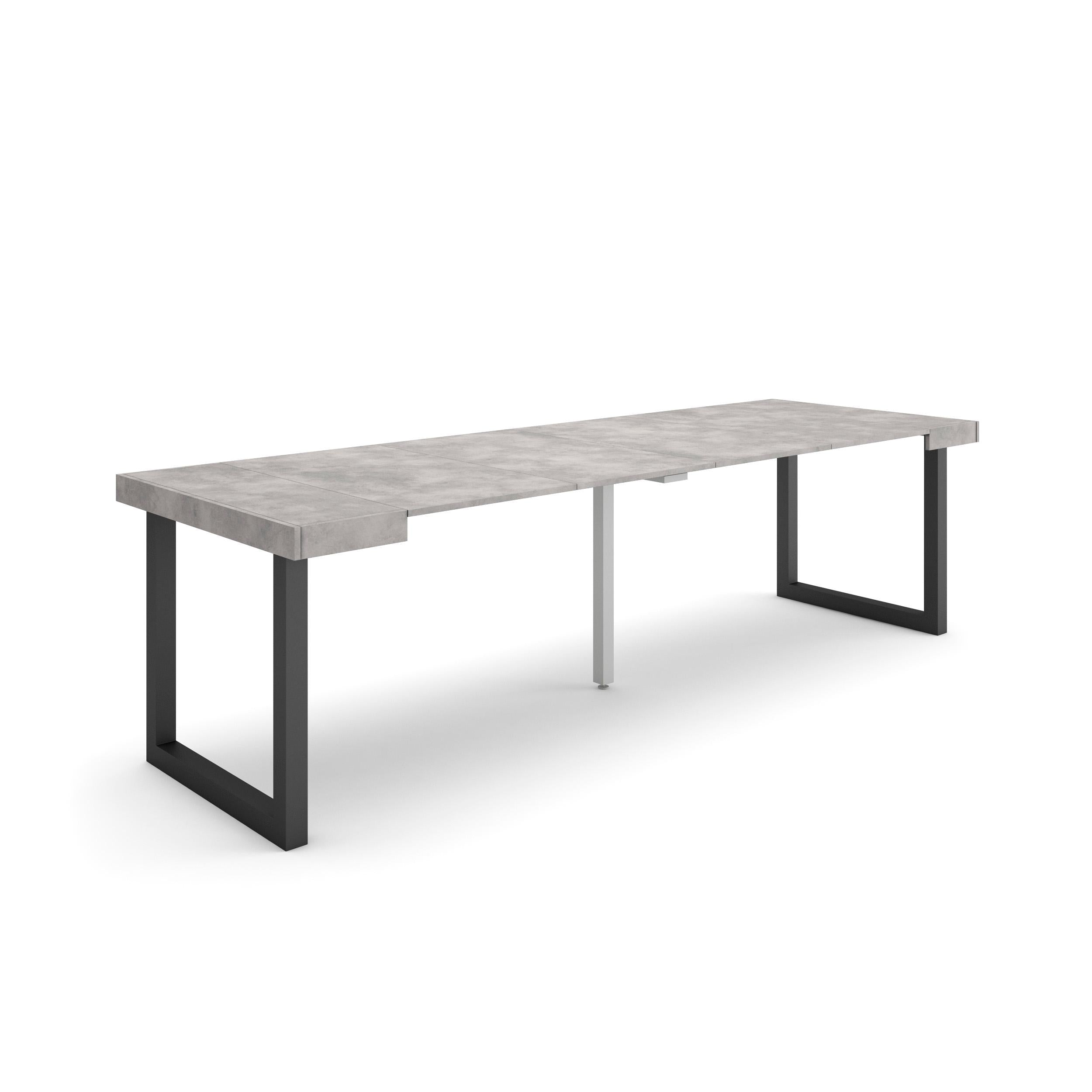 Table console extensible ciment 260 cm – Jusqu’à 12 personnes – Pieds en bois massif noirs en U