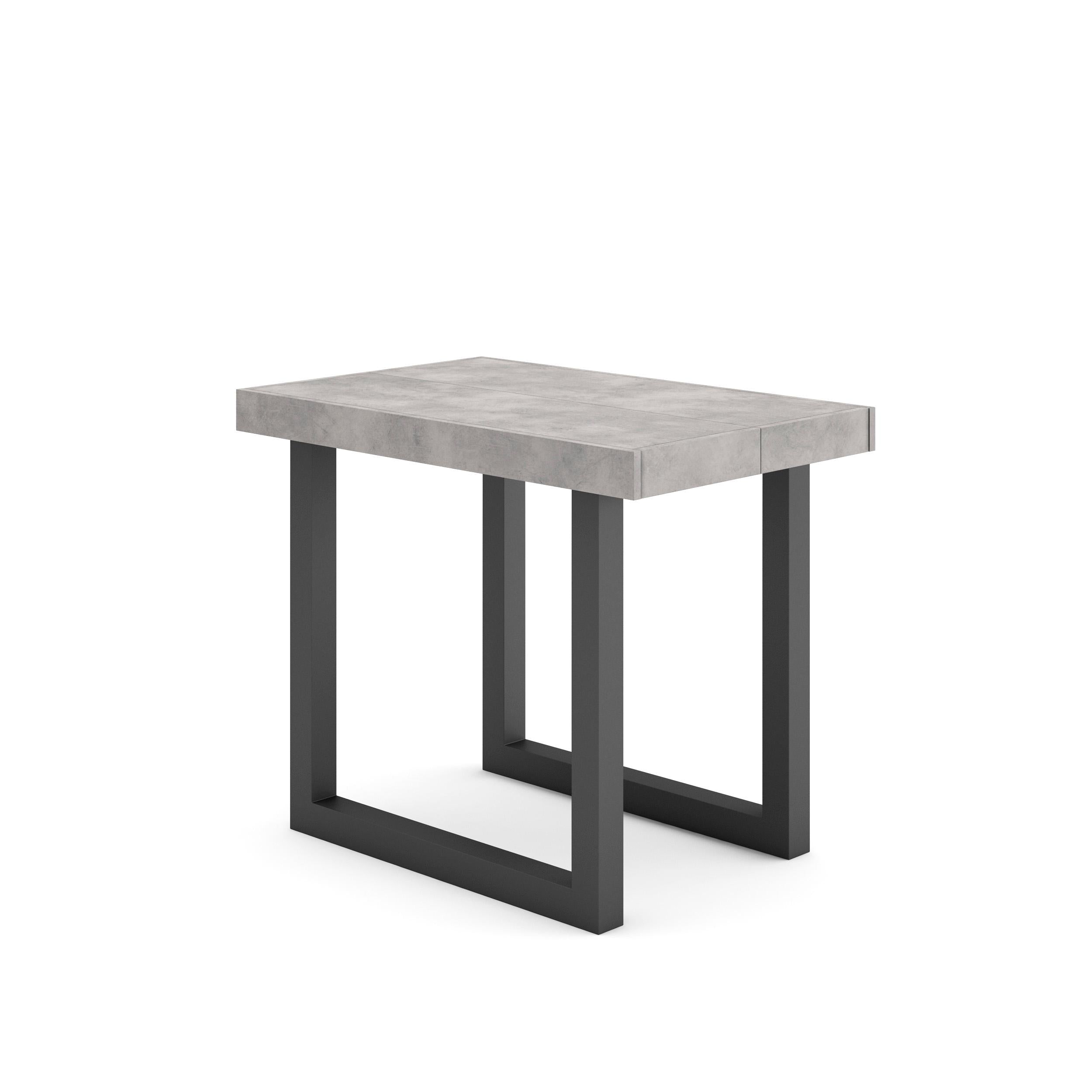 Table console extensible ciment 260 cm – Jusqu’à 12 personnes – Pieds en bois massif noirs en U