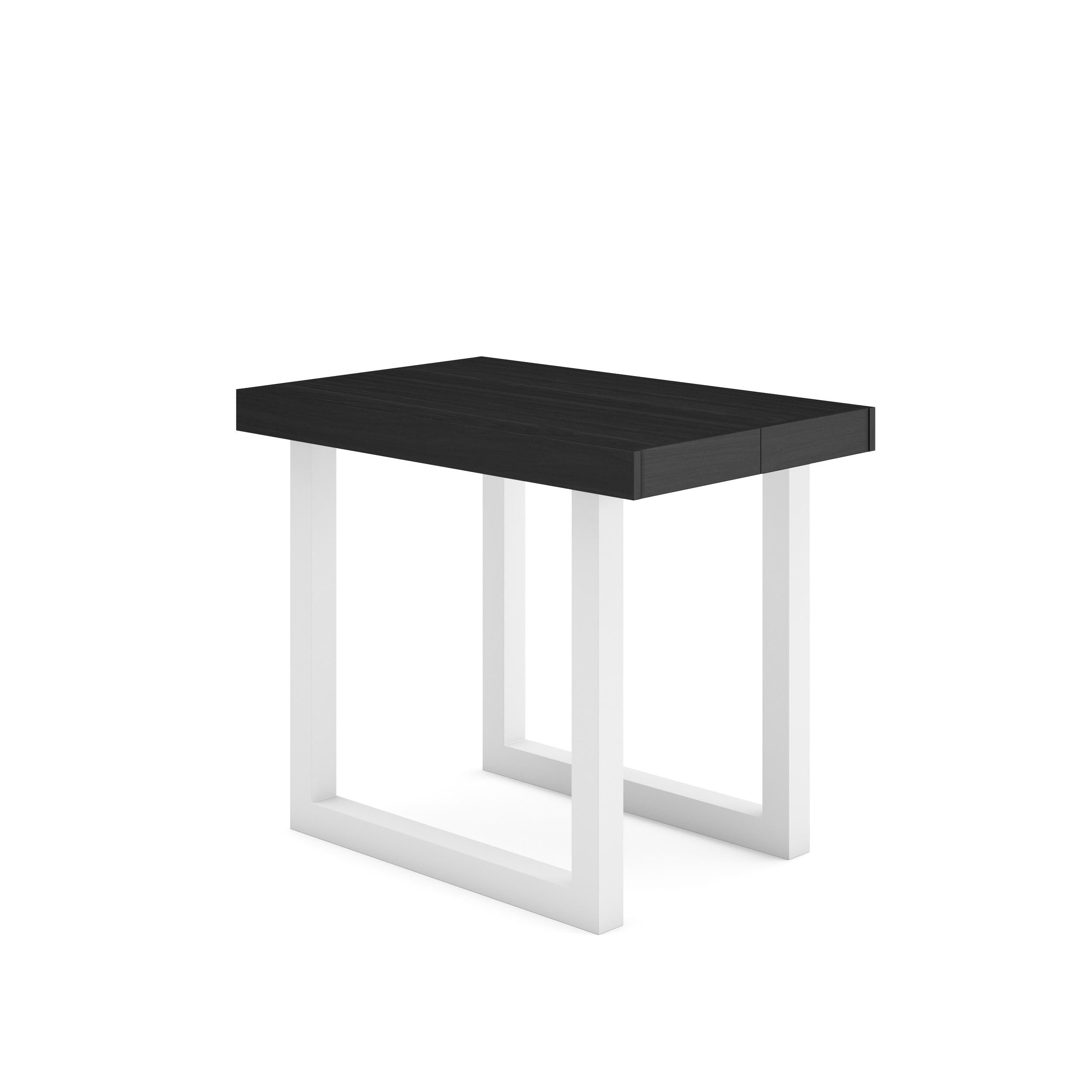 Table console extensible noire 180 cm – Jusqu’à 8 personnes – Pieds en bois massif blancs en U
