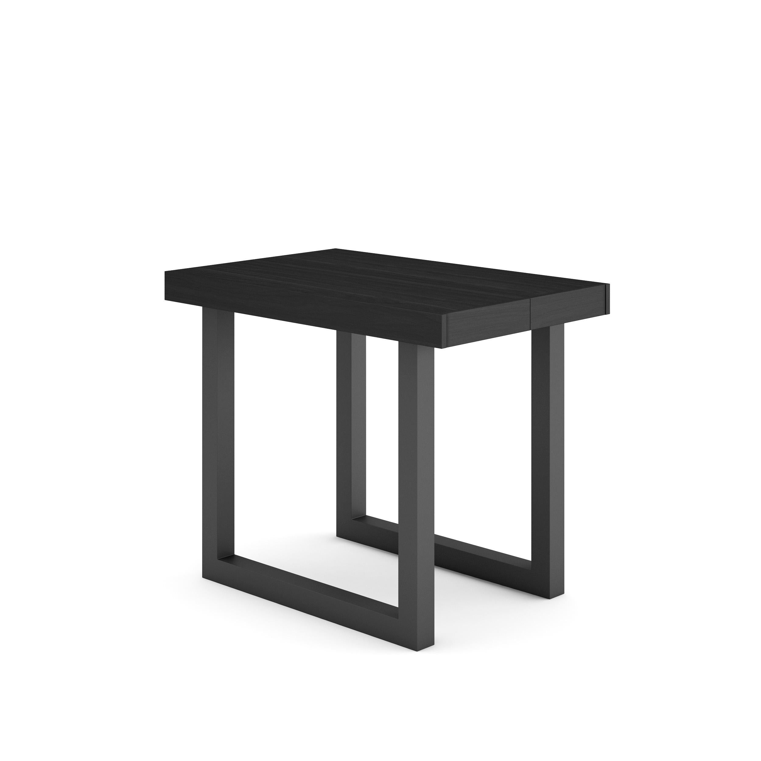 Table console extensible noire 180 cm – Jusqu’à 8 personnes – Pieds en bois massif noirs en U