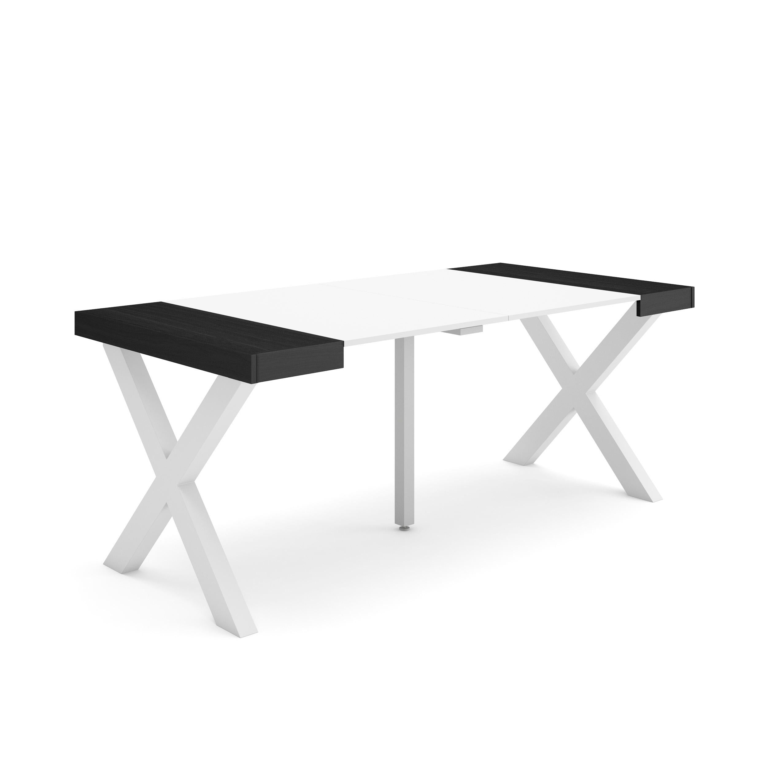 Table console extensible noire & blanche 180 cm – Jusqu’à 8 personnes – Pieds en bois massif blancs en U