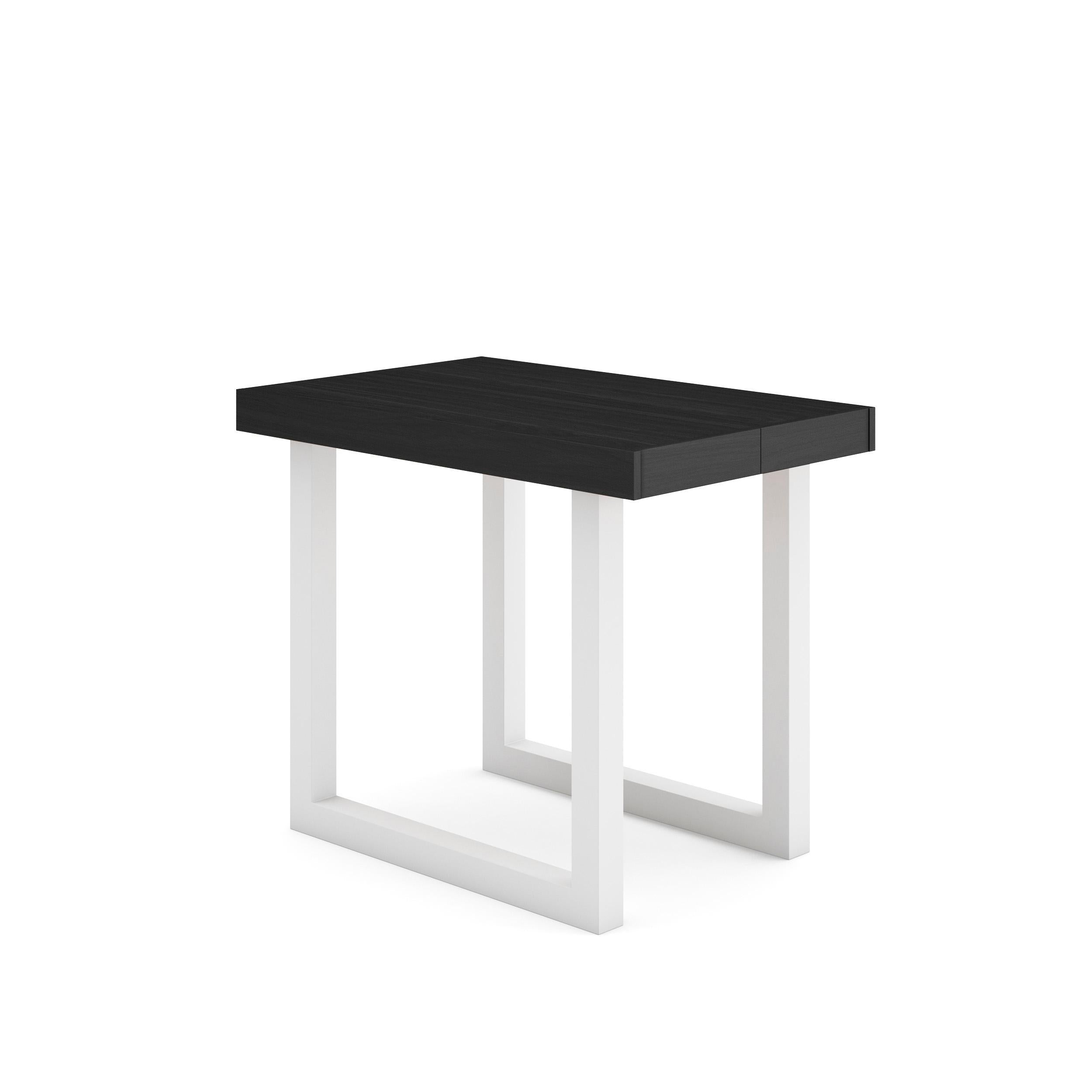 Table console extensible noire 300 cm – Jusqu’à 14 personnes – Pieds en bois massif blancs en U