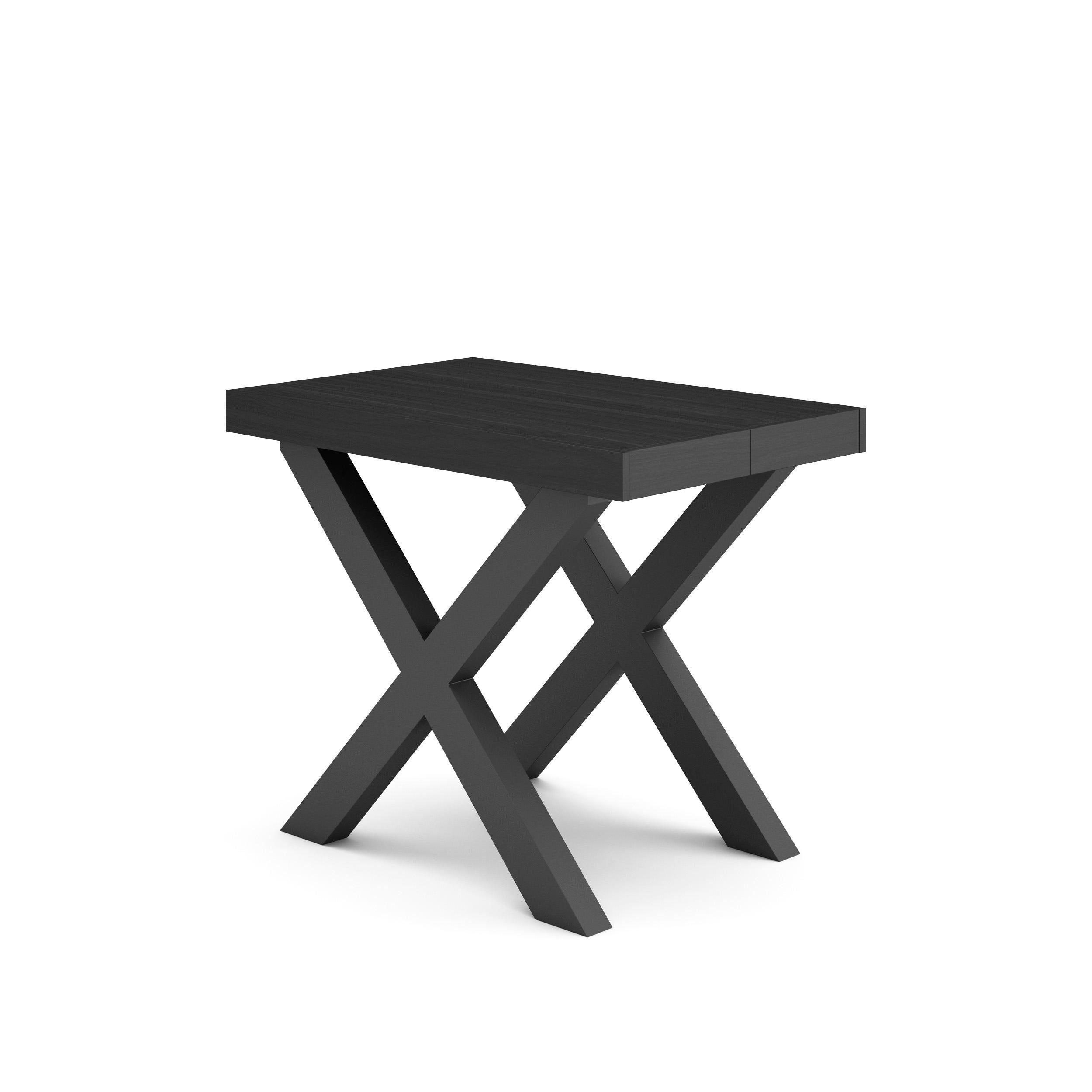 Table console extensible noire 260 cm – Jusqu’à 12 personnes – Pieds en bois massif noirs en croix