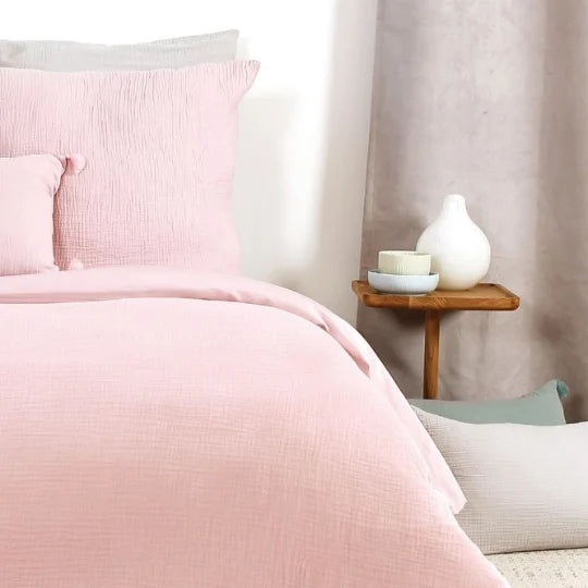 Housse de couette + 2 taies d'oreiller 63x63 Gaze de Coton Rose