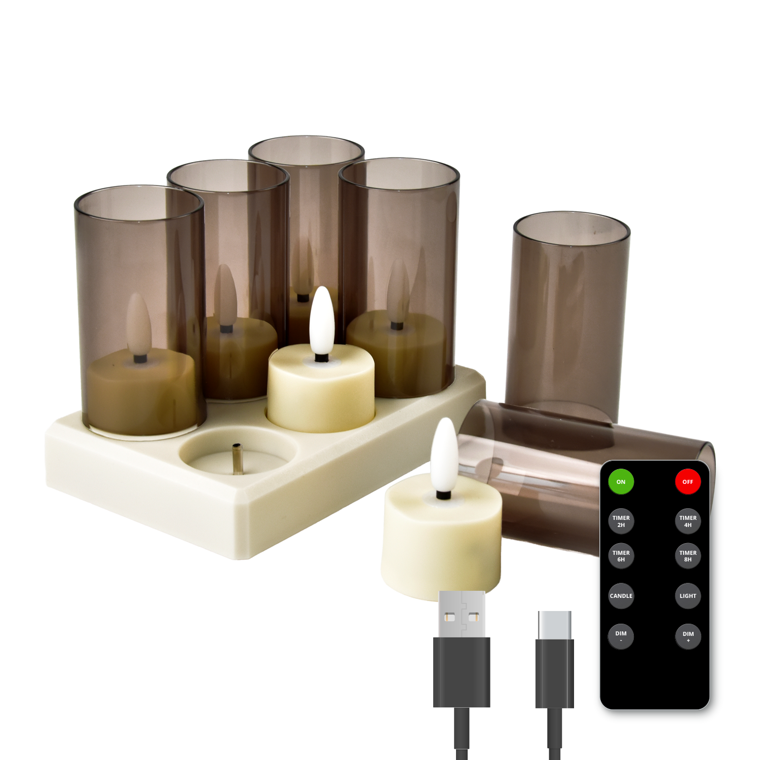 Lot de 6 Bougies chauffe-plat chauffe-plat rechargeables - Bougies LED avec flamme mobile - Télécommande incluse