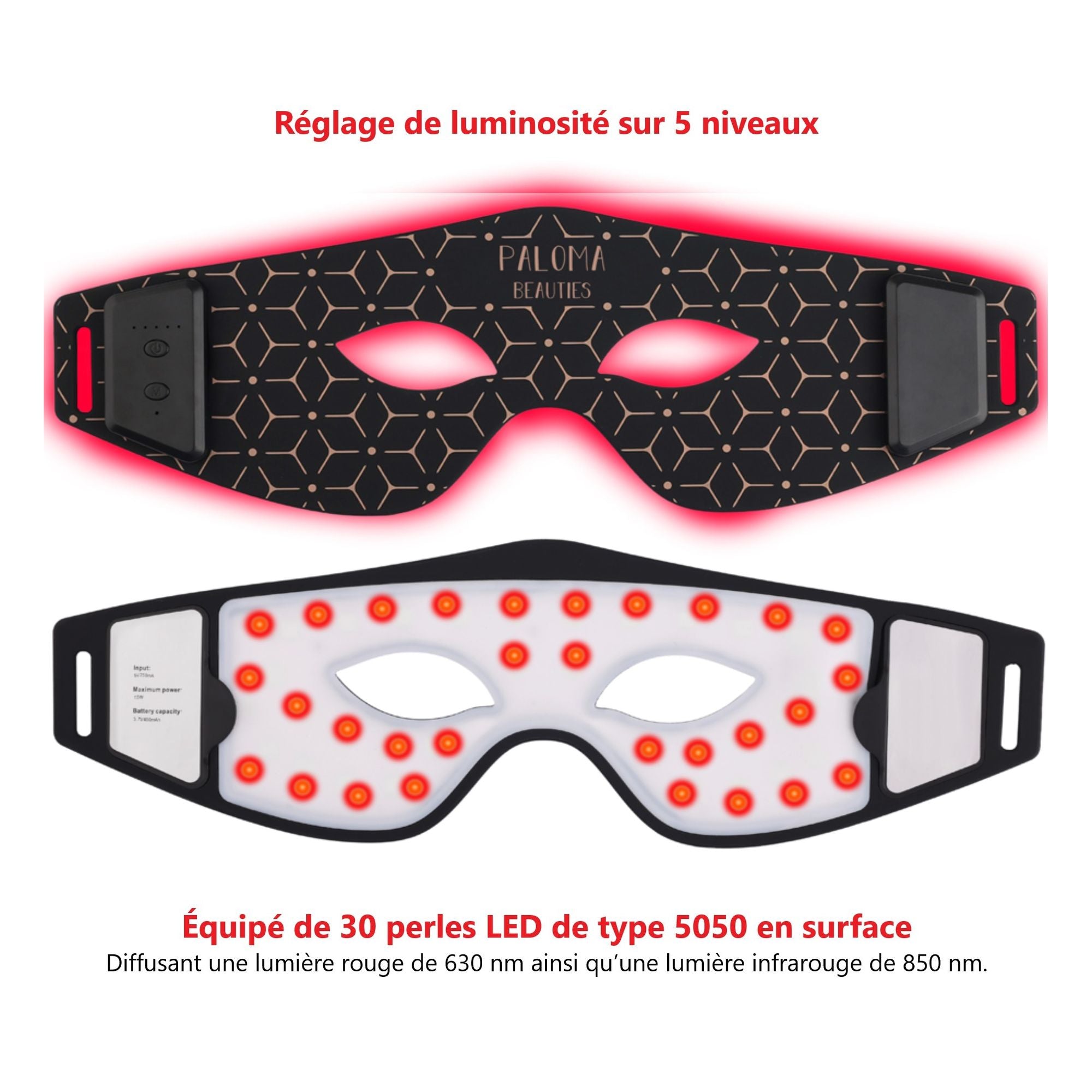 Appareil anti rides luminothérapie rouge & infrarouge - noir