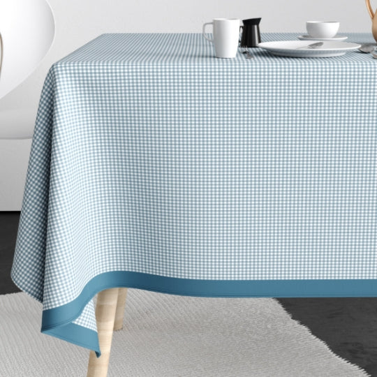 Nappe rectangulaire anti tache- 140x250 cm - Coton - Vichy Bleu