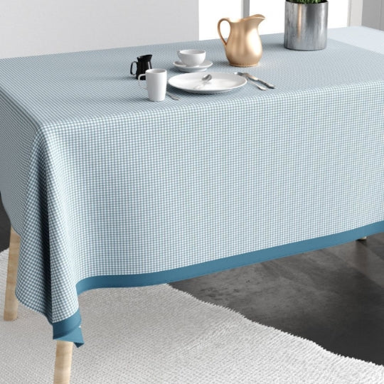 Nappe rectangulaire anti tache- 140x250 cm - Coton - Vichy Bleu