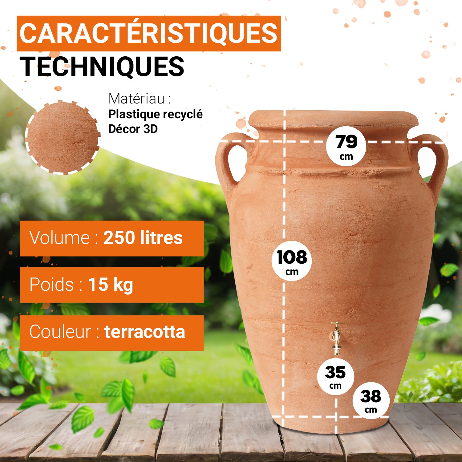 Réservoir Antik Amphore 250 L, terracotta