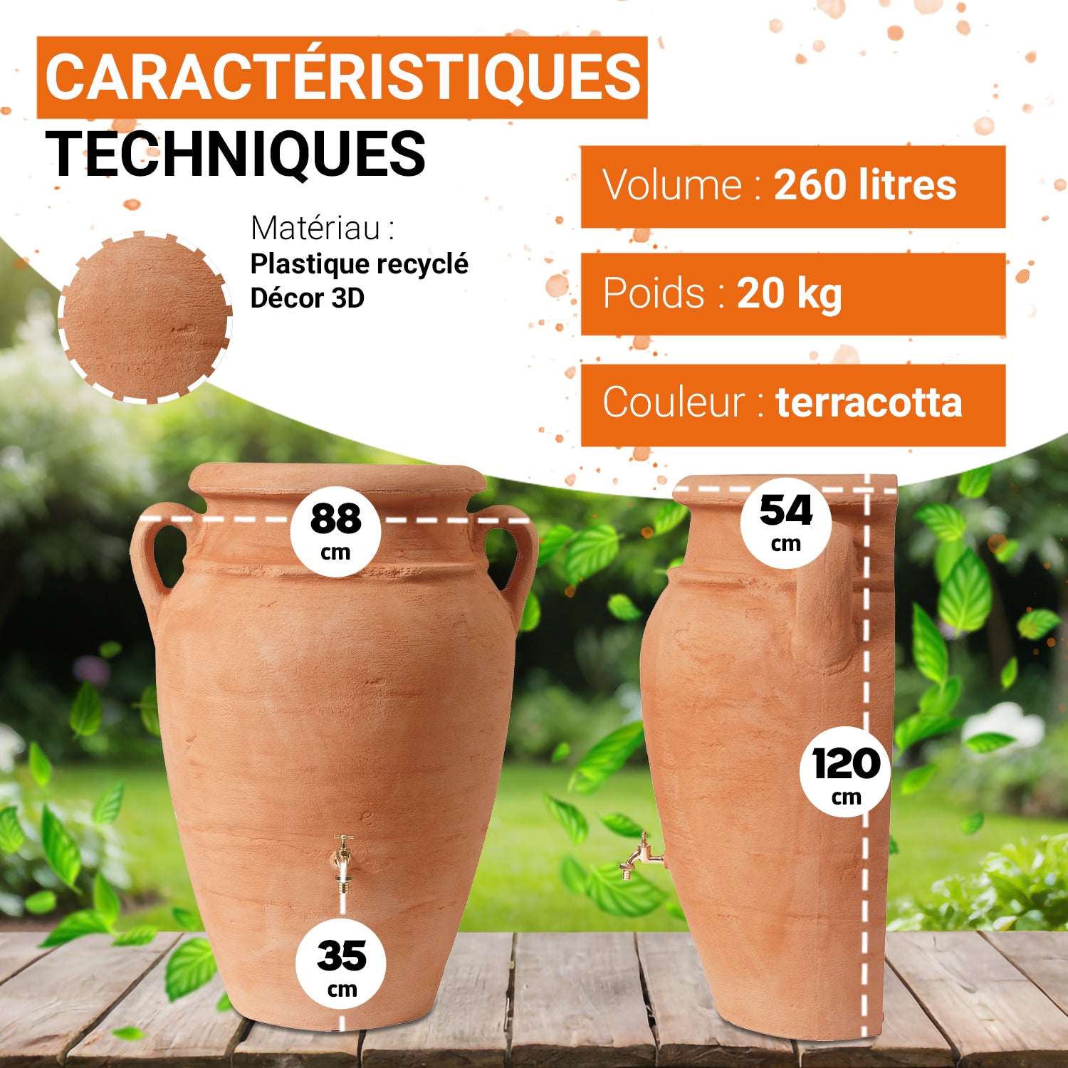 Réservoir Antik Amphore murale 260 L, terracotta